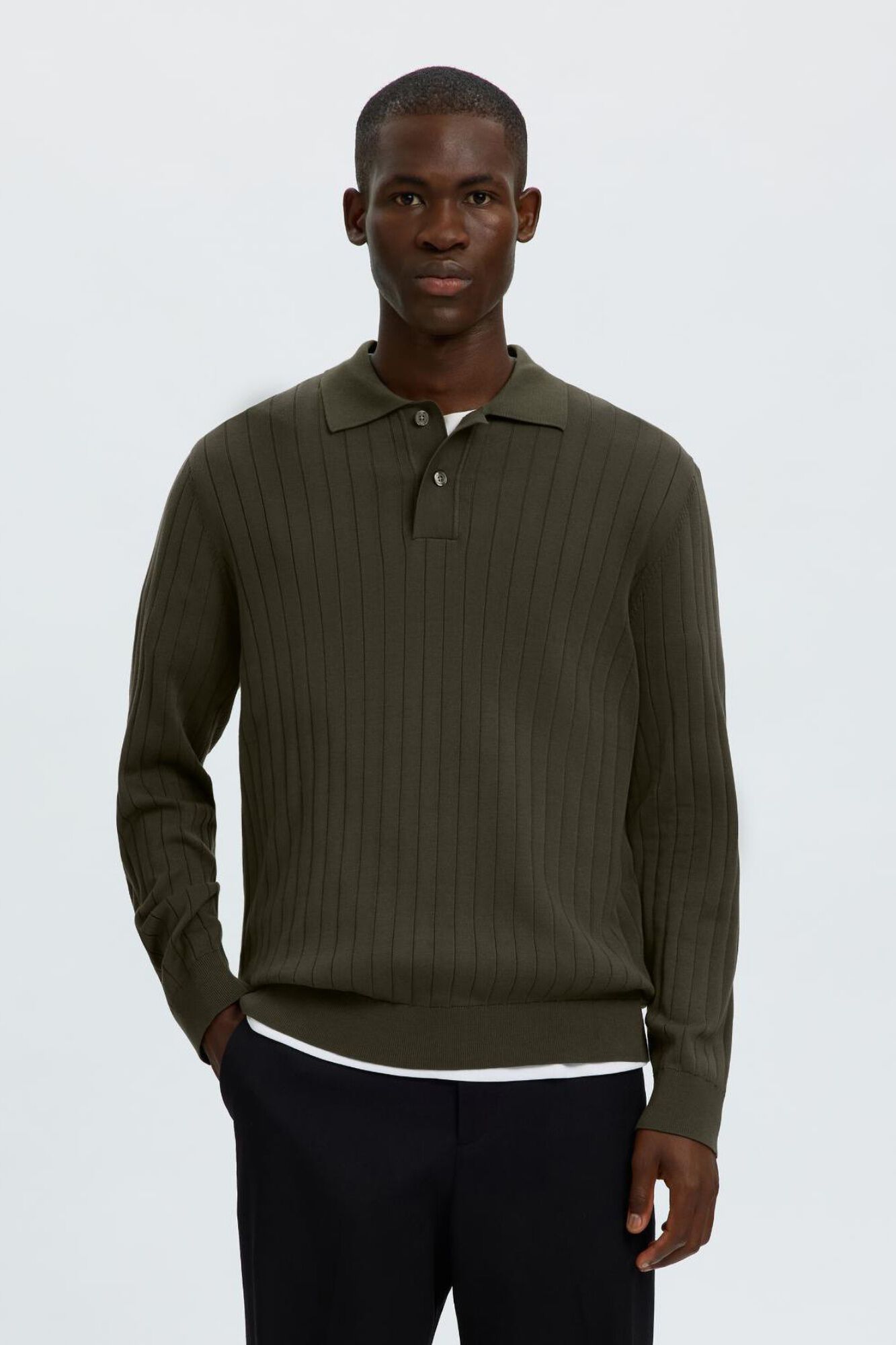 Selected Polo de malha de manga comprida