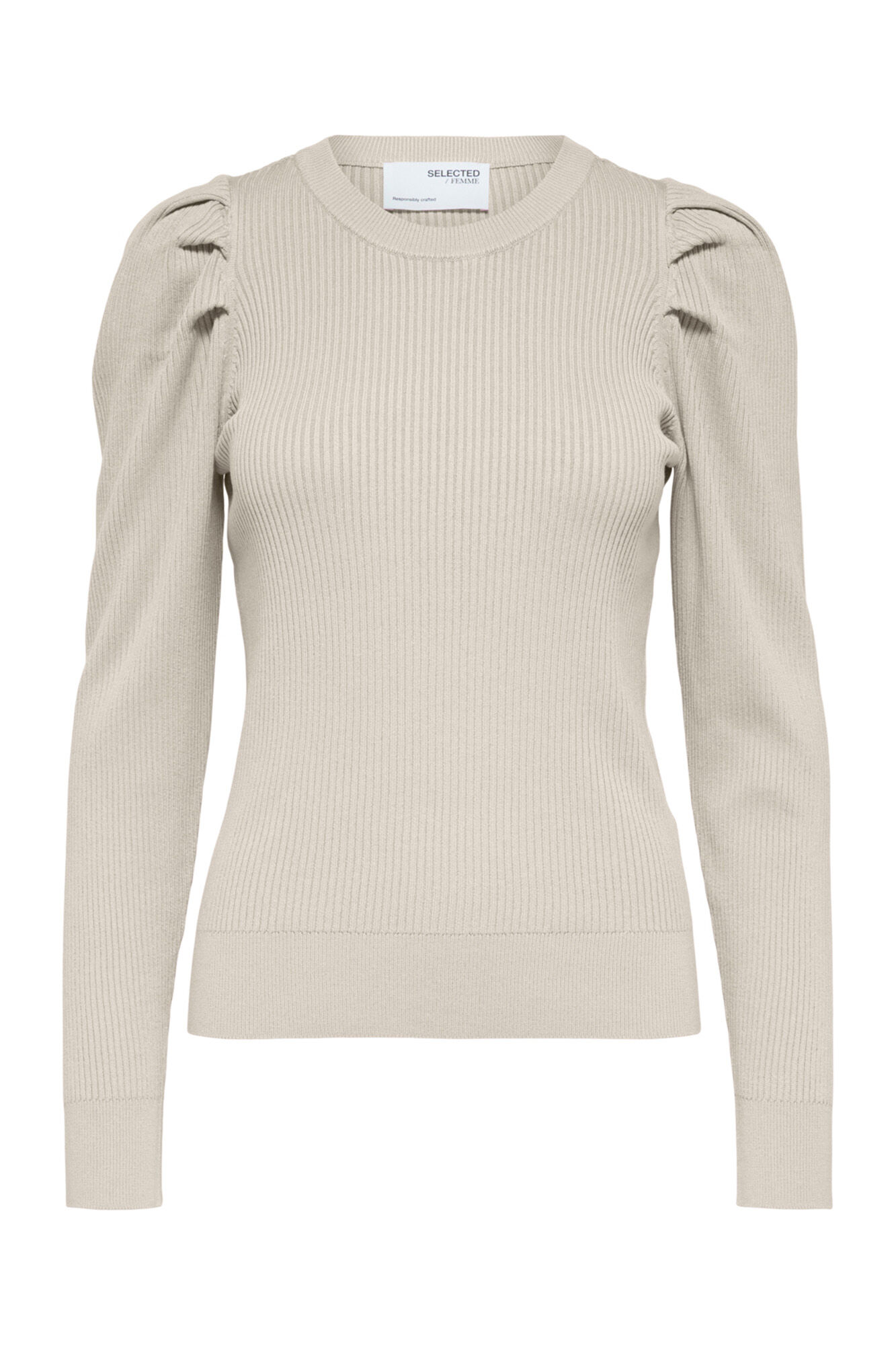 Selected Femme Jersey rib con mangas abullonadas confeccionado con Lenzing ECOVERO Gris