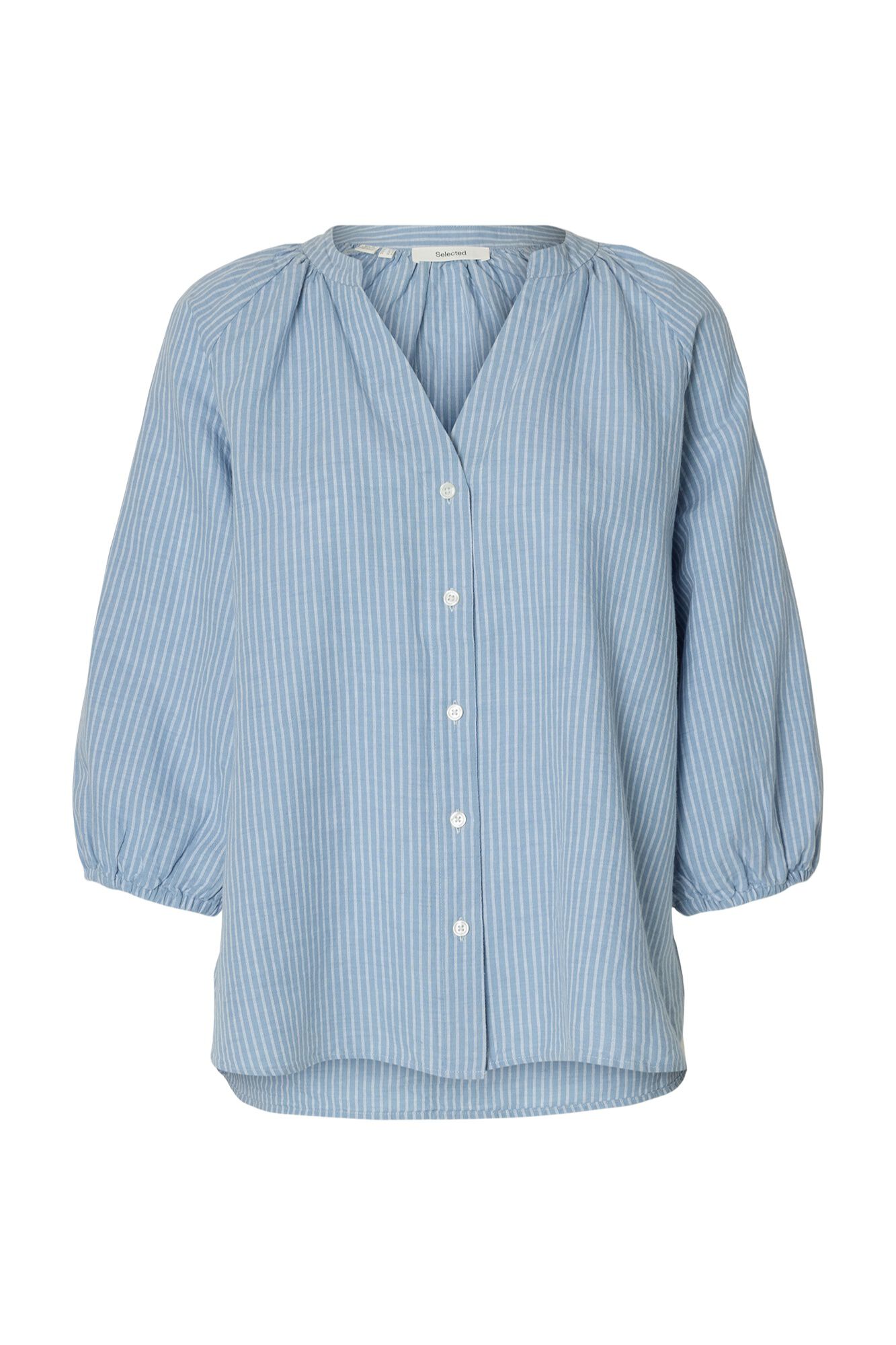 Selected Linen 3/4 sleeve blouse Blue