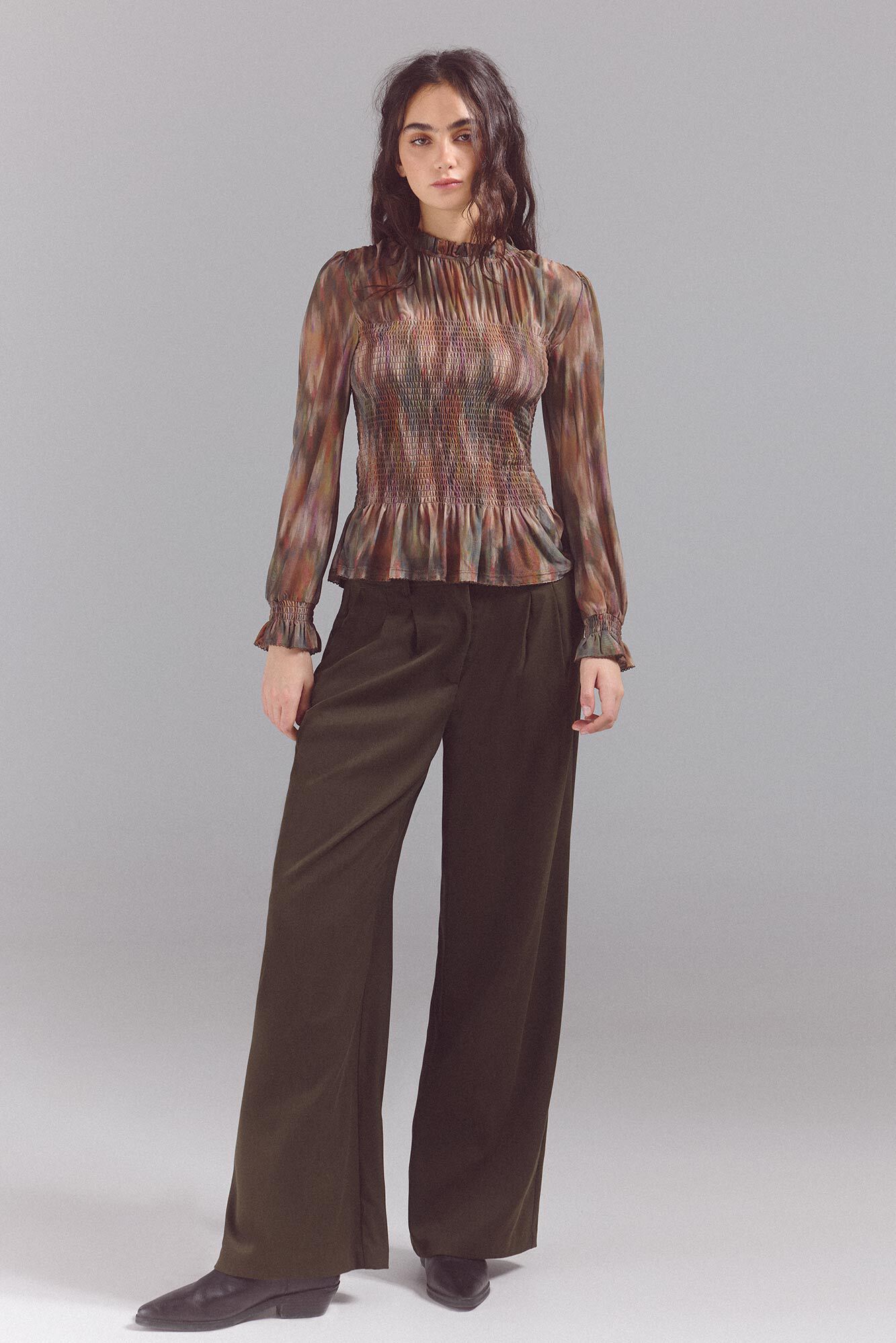 Slowlove Top de tule estampado franzido Multicolorido