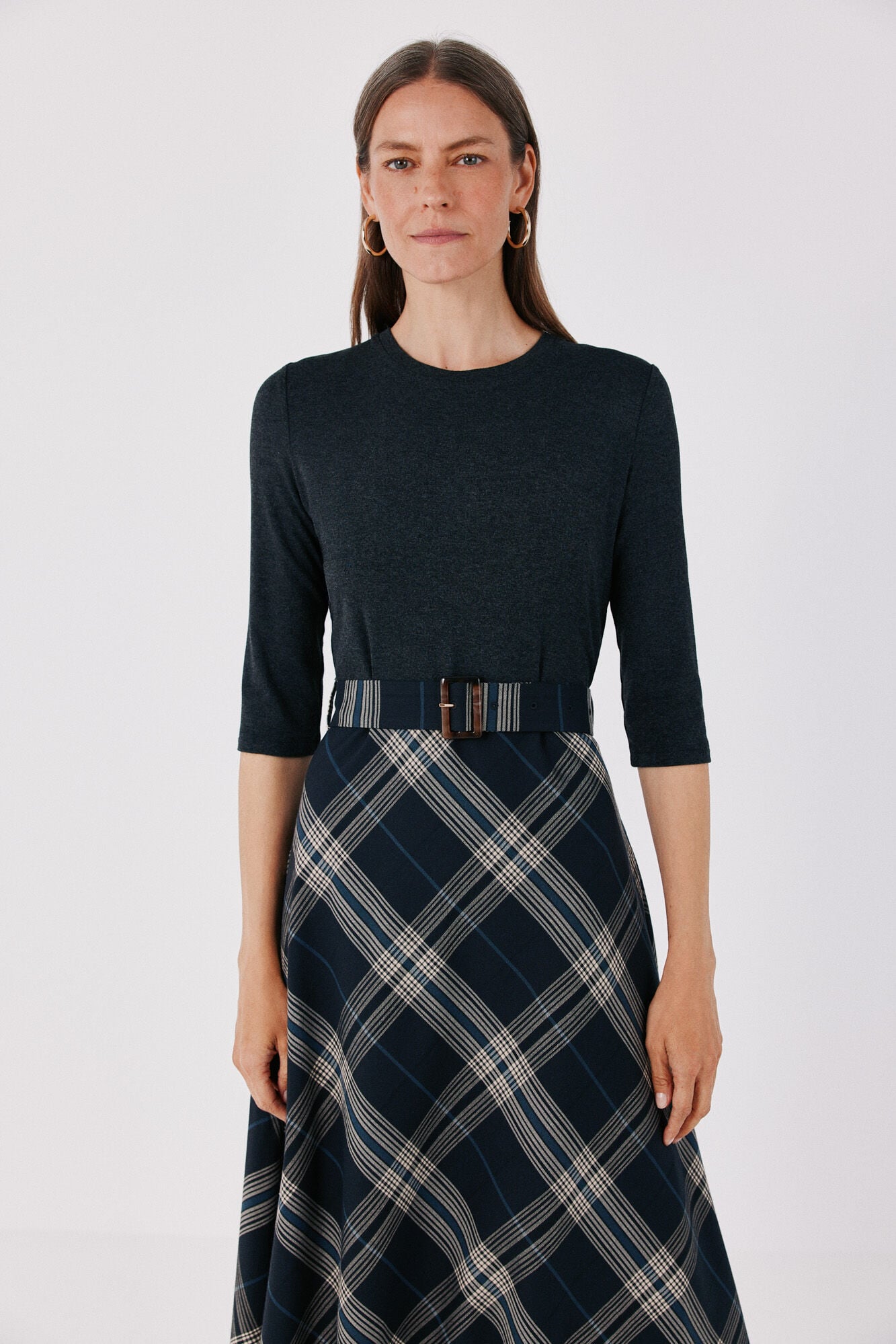 Cortefiel Plaid print ruched dress