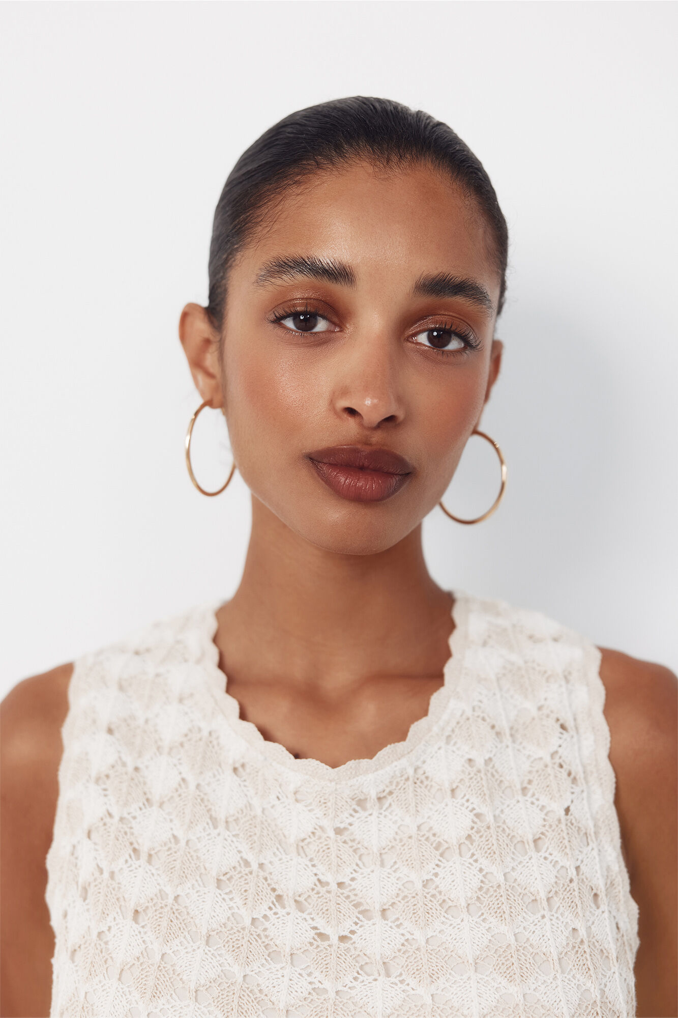 Cortefiel Rustic structured dress Ivory