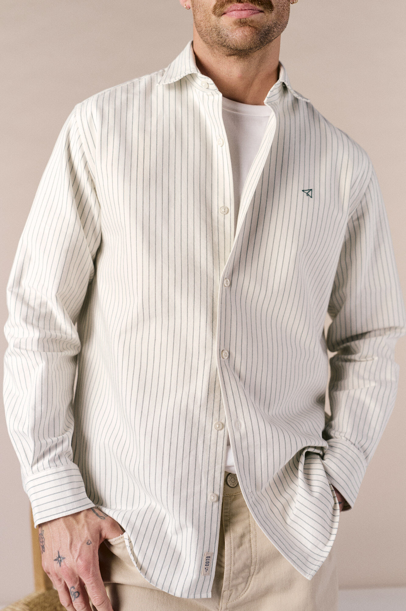 OOTO Oxford striped long sleeve shirt Green