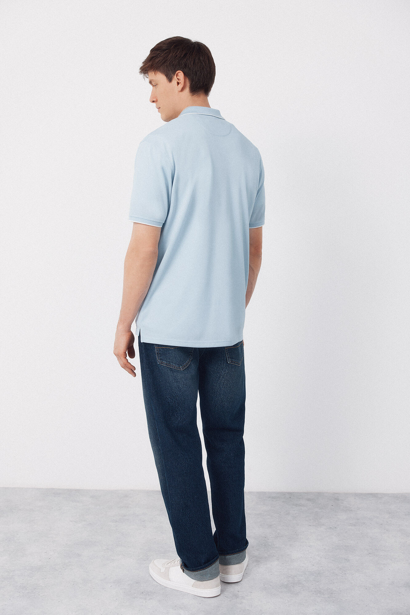 Cortefiel Coolmax&reg; jacquard collar polo shirt Blue