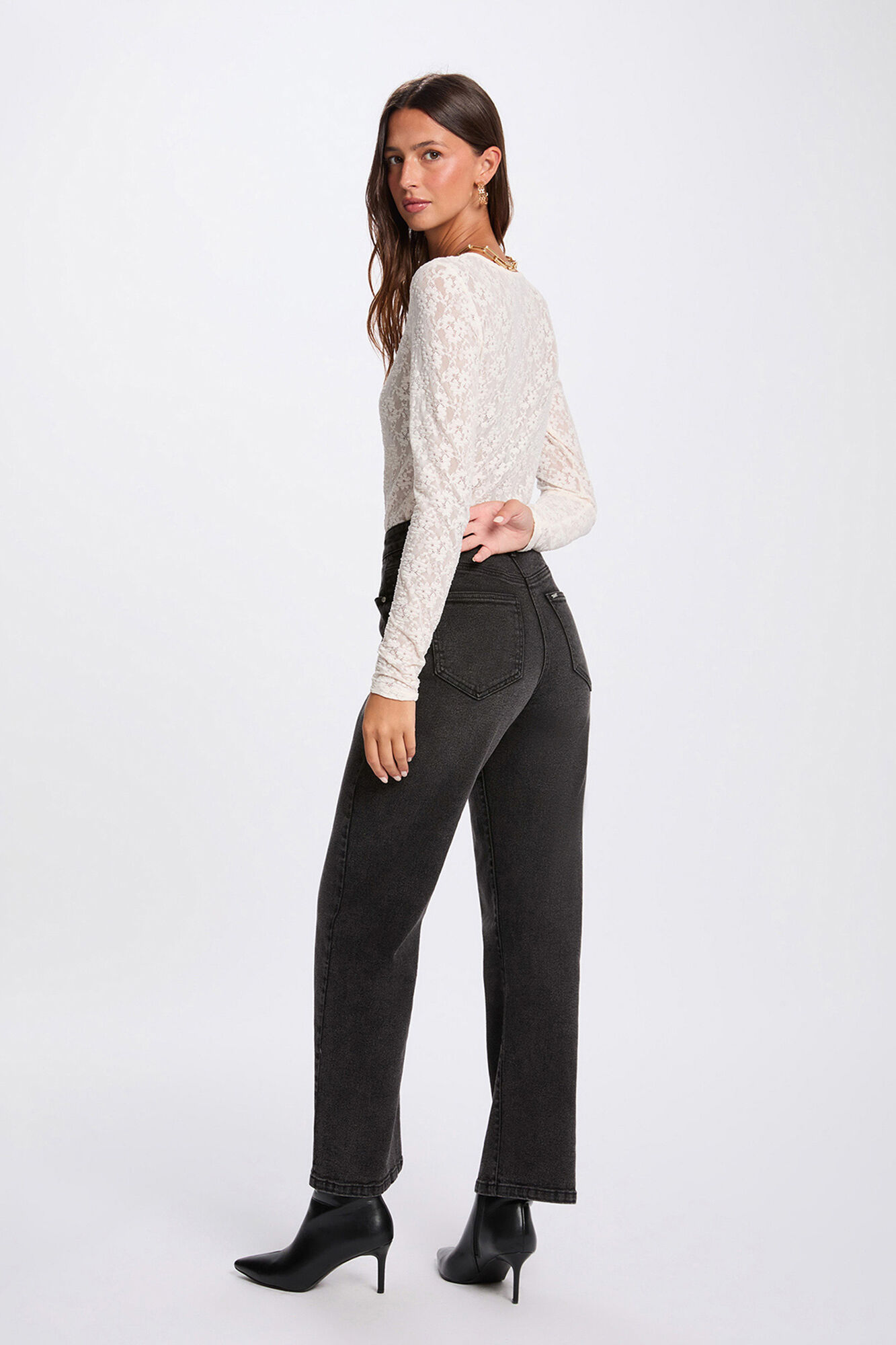 Morgan T-shirt cintada de renda Ecru