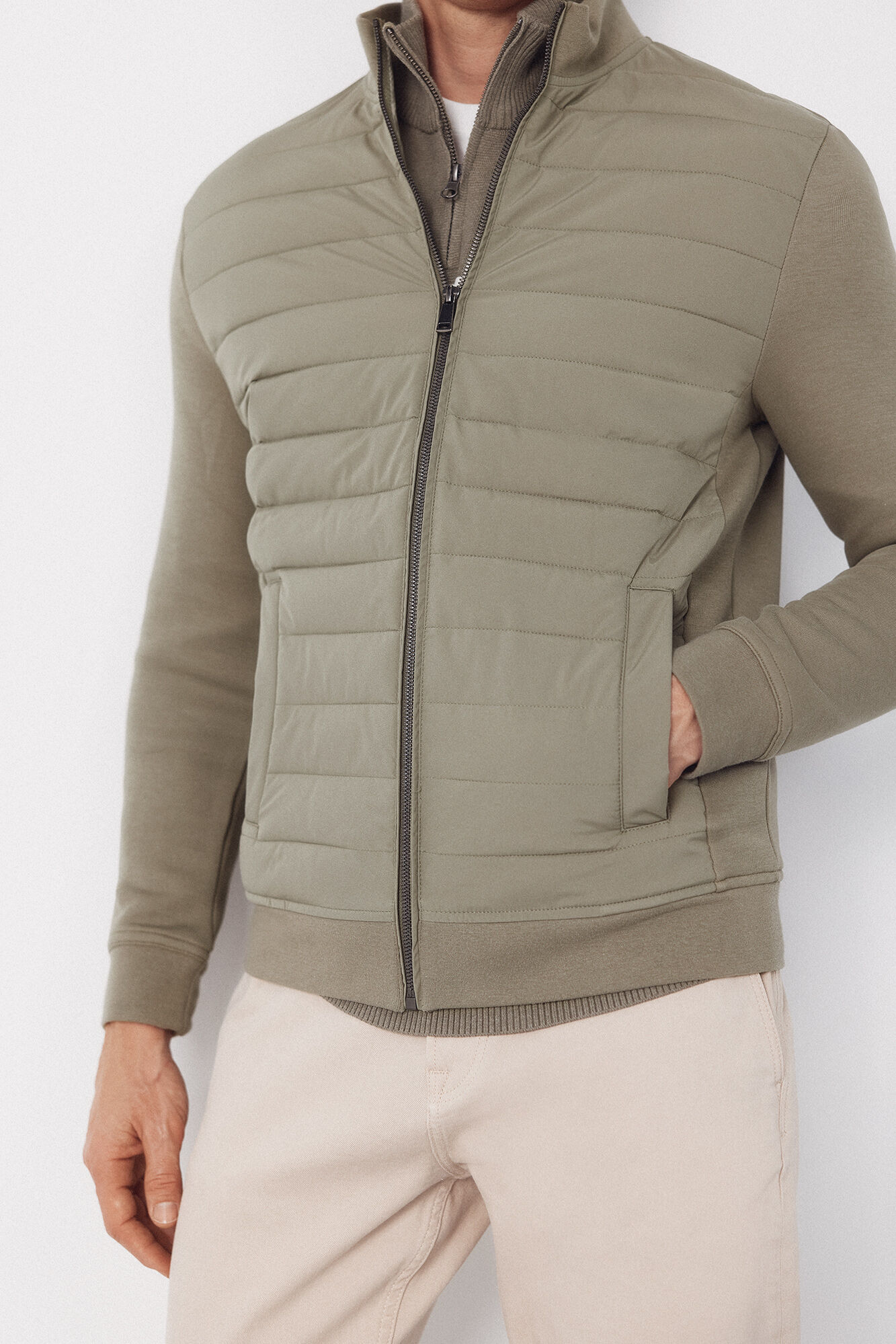 Cortefiel Combined fabric cardigan Kaki