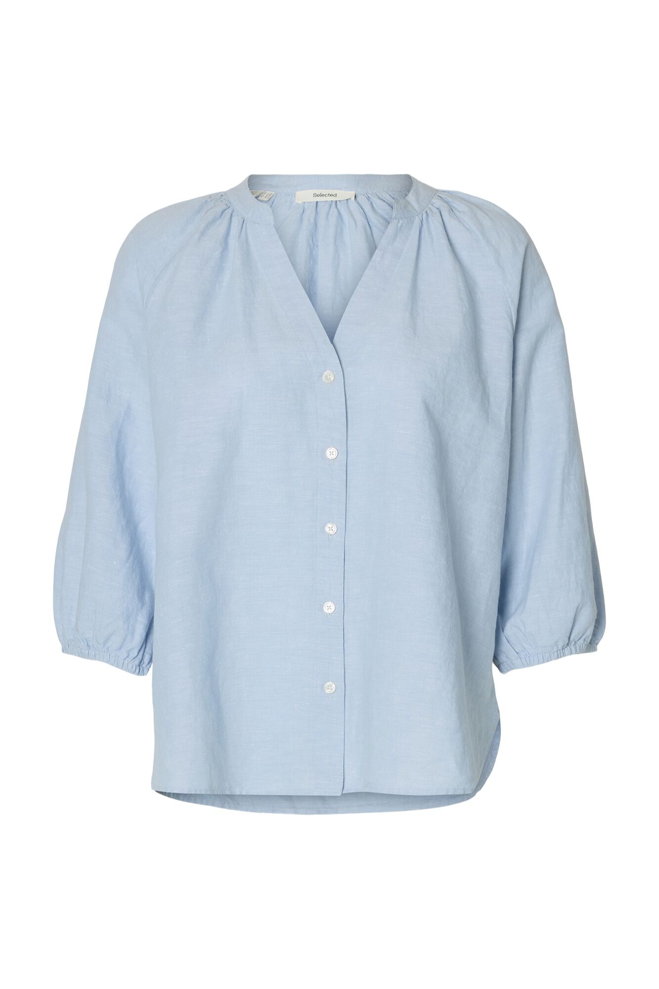 Selected Linen 3/4 sleeve blouse Blue