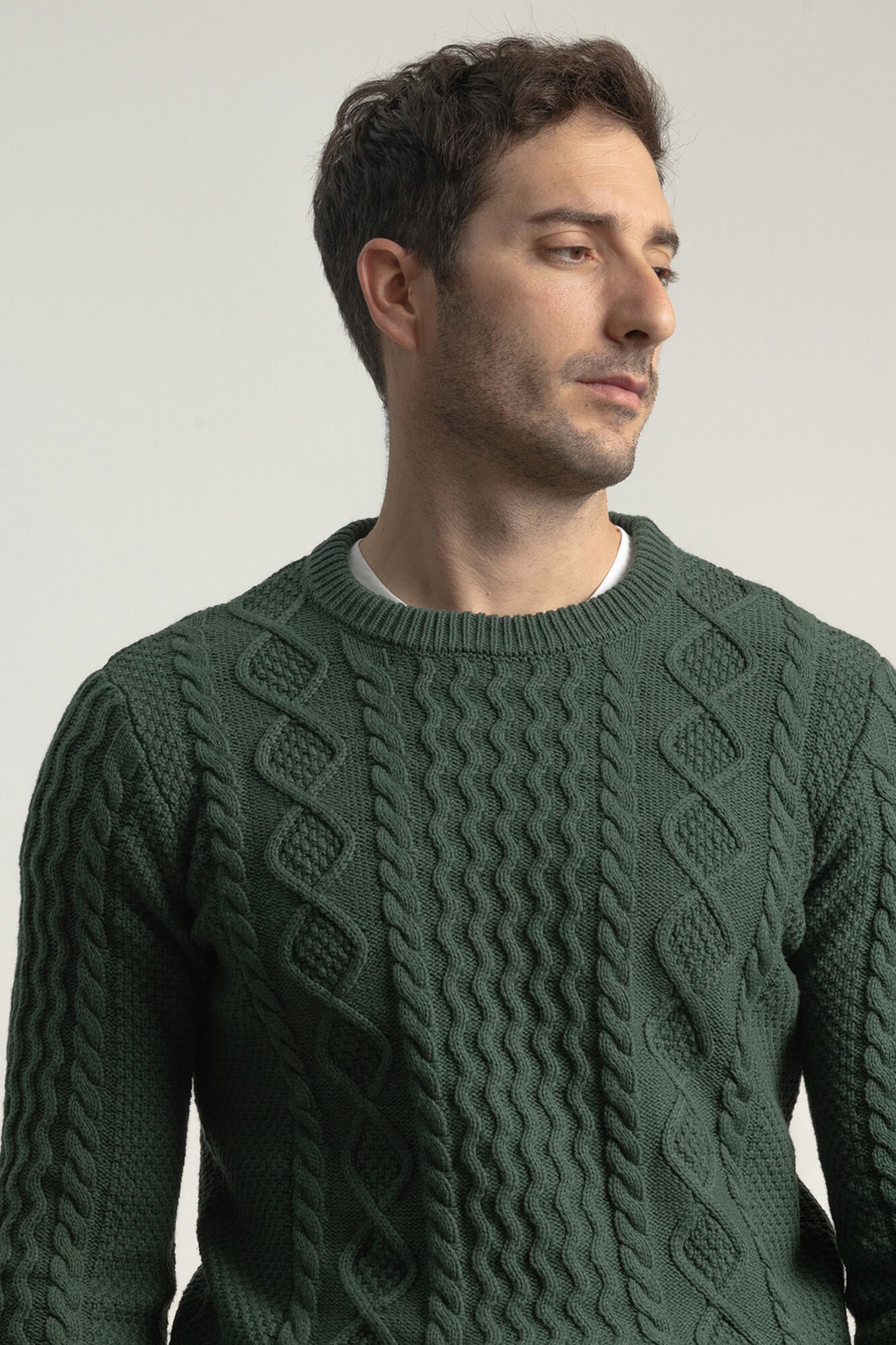 PuroEGO Su&eacute;ter Aran com gola redonda Verde