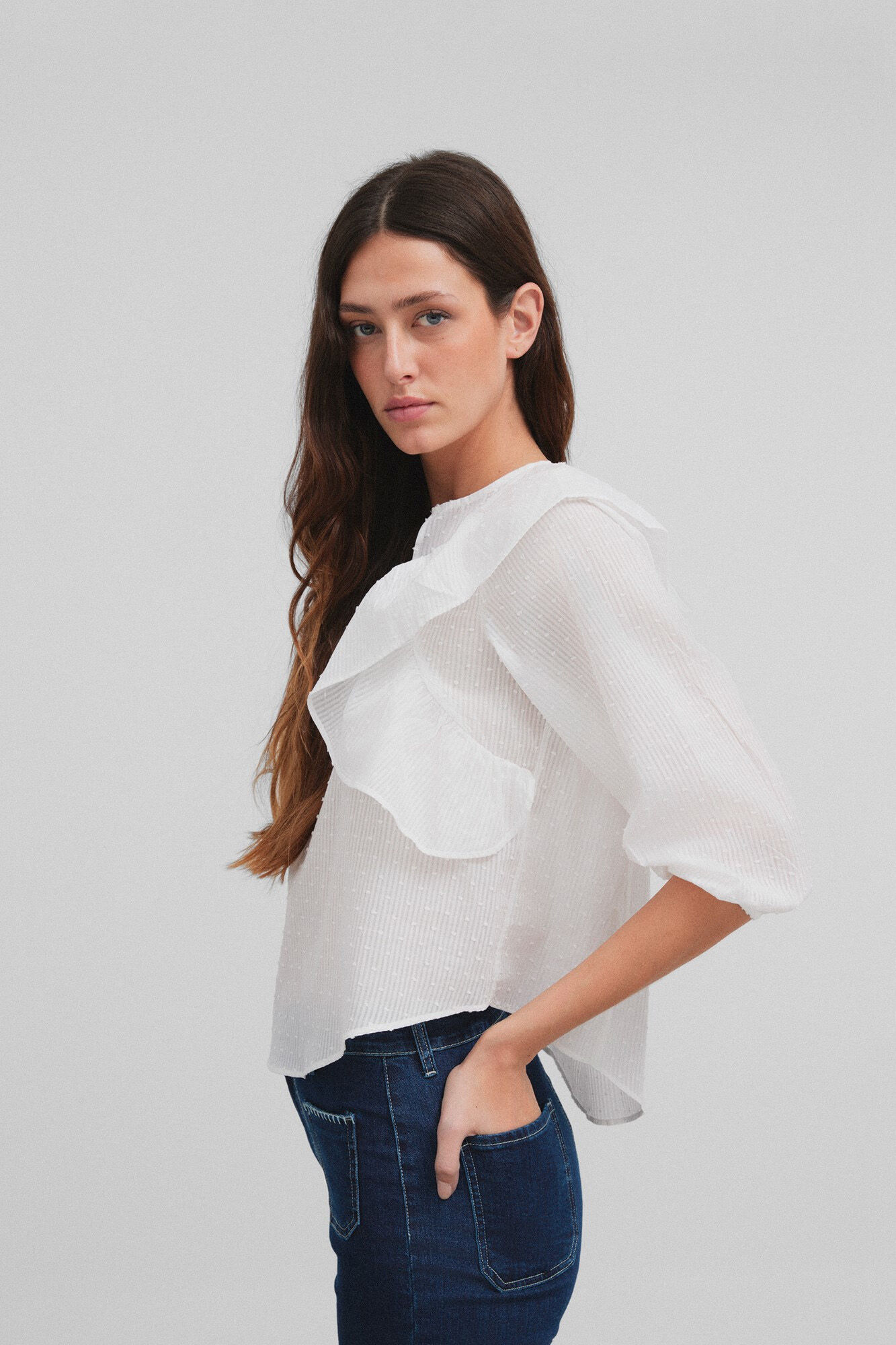 Silbon Blusa de folhos plumeti  Branco