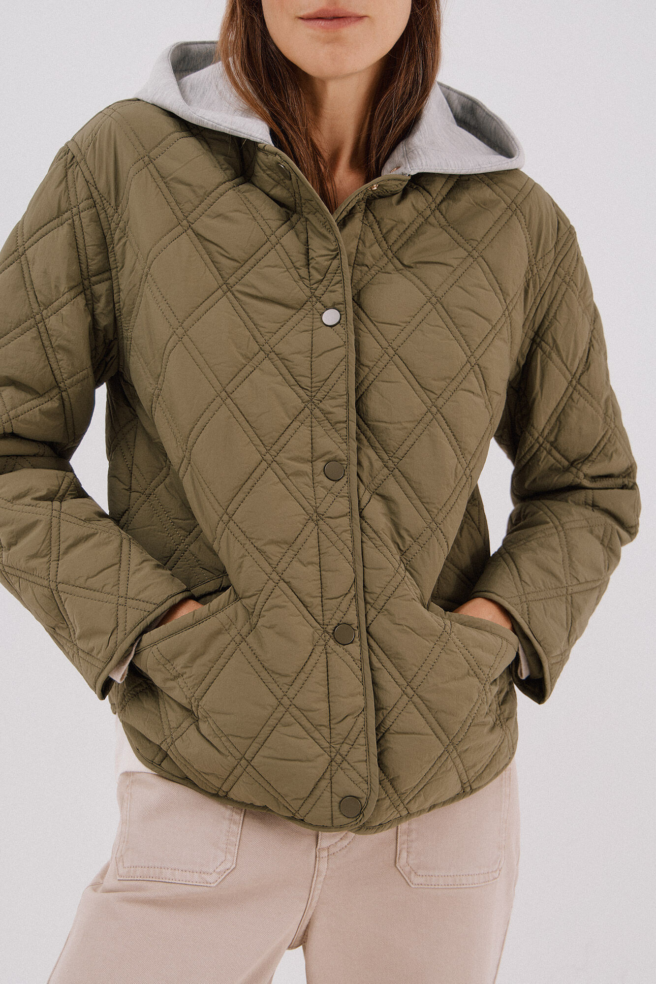 Cortefiel Short hood sweatshirt anorak Kaki