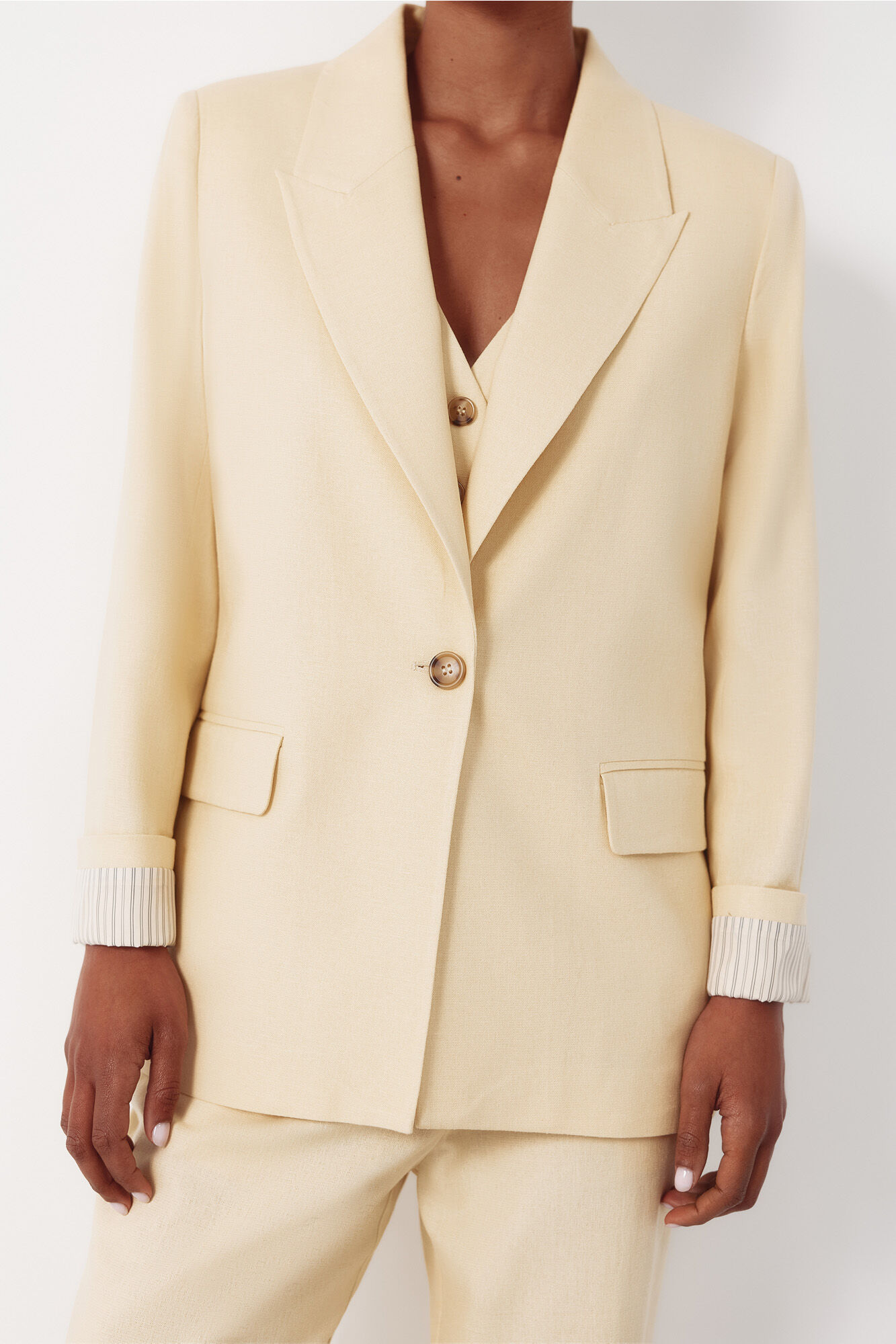 Cortefiel Blazer fabric with linen Yellow