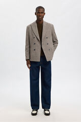 Selected Americana cruzada de lana Beige