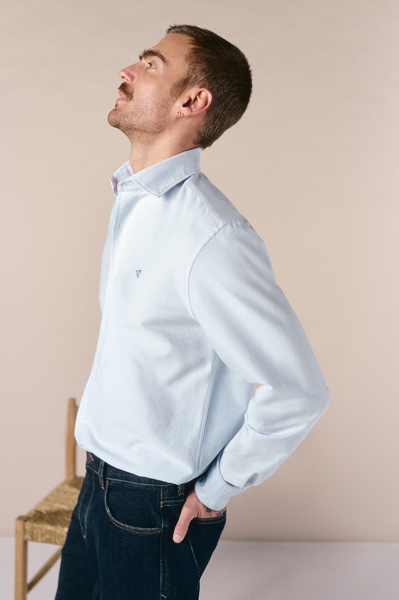 OOTO Camisa oxford lisa de manga comprida Azul