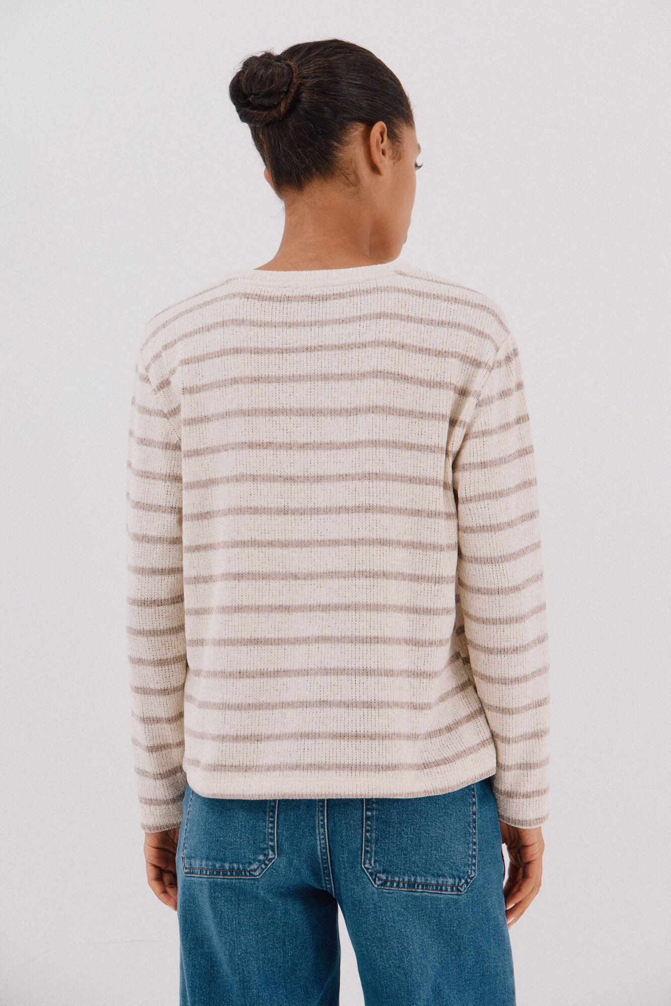 Cortefiel striped chenille t-shirt Printed beige
