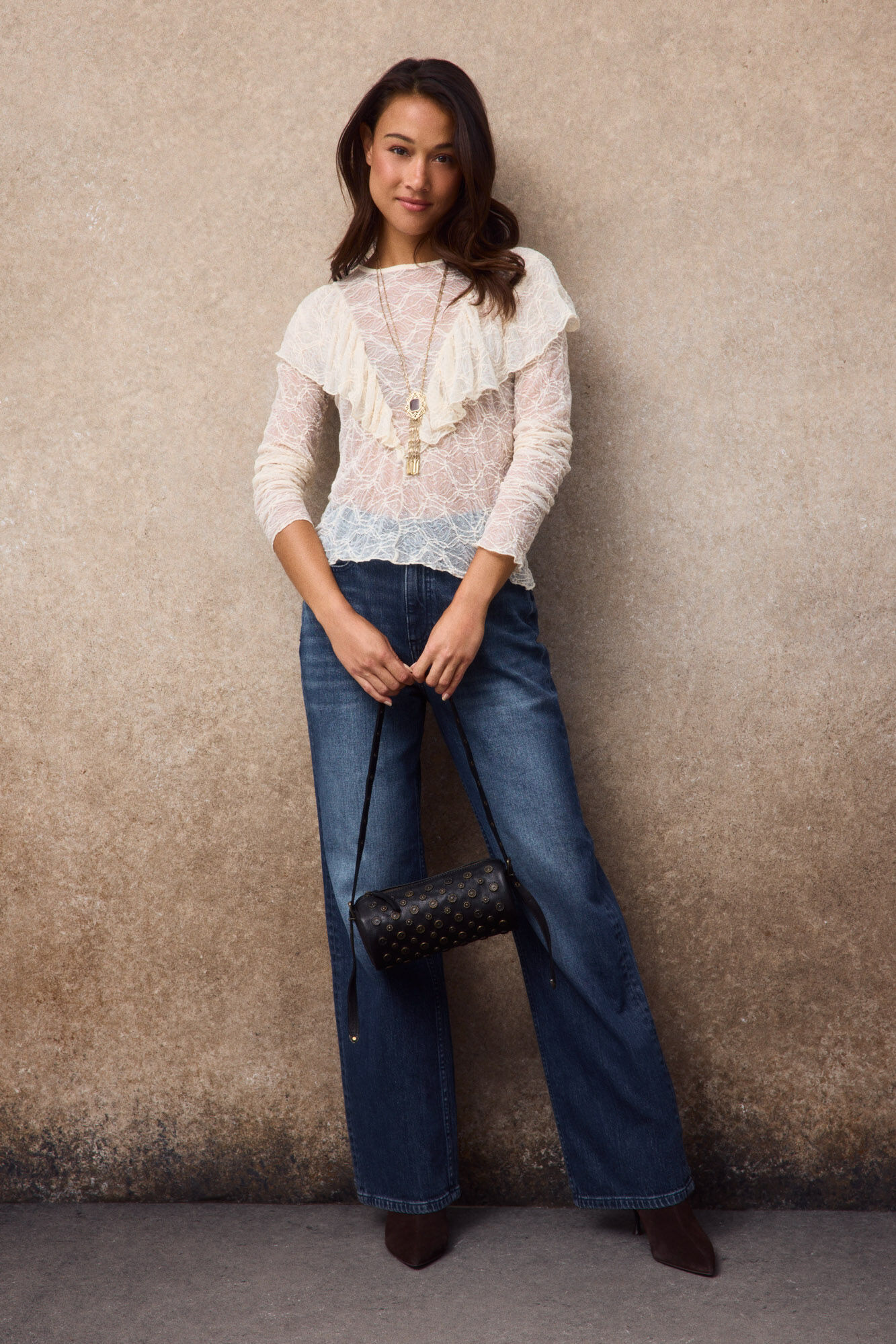 Slowlove Lace ruffle top Ivory