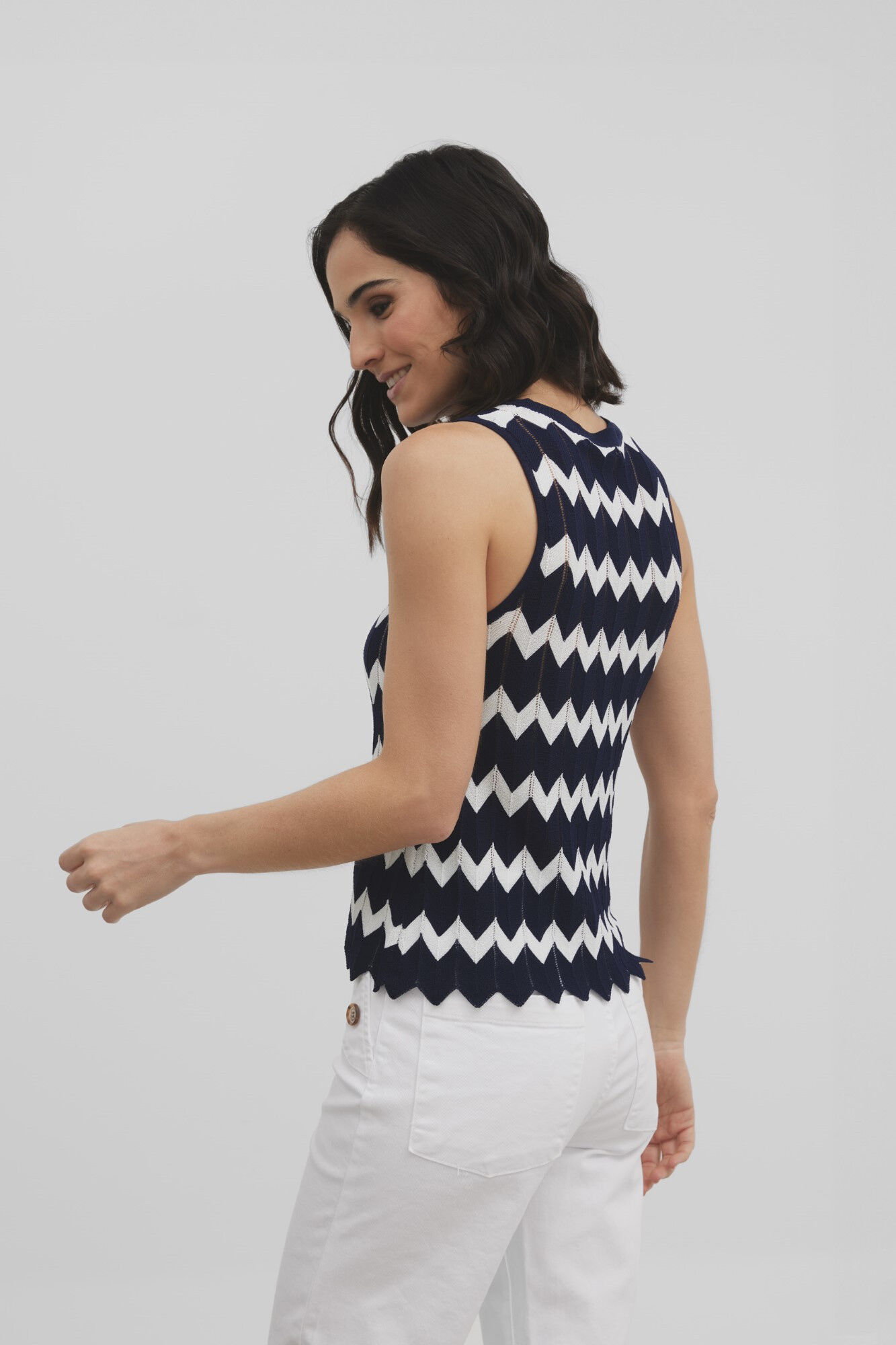 Silbon Top punto espiga Estampado azul