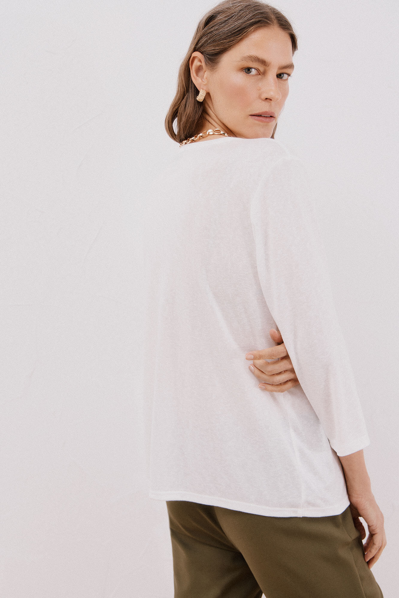 Cortefiel linen effect mandarin collar T-shirt White