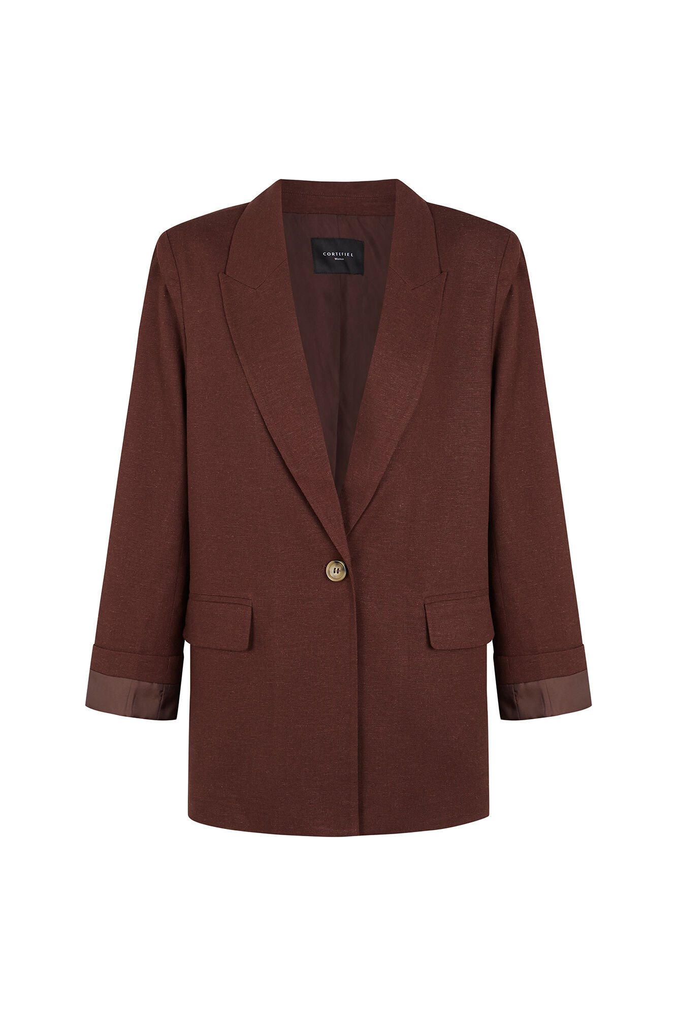 Cortefiel Blazer fabric with linen Dark brown