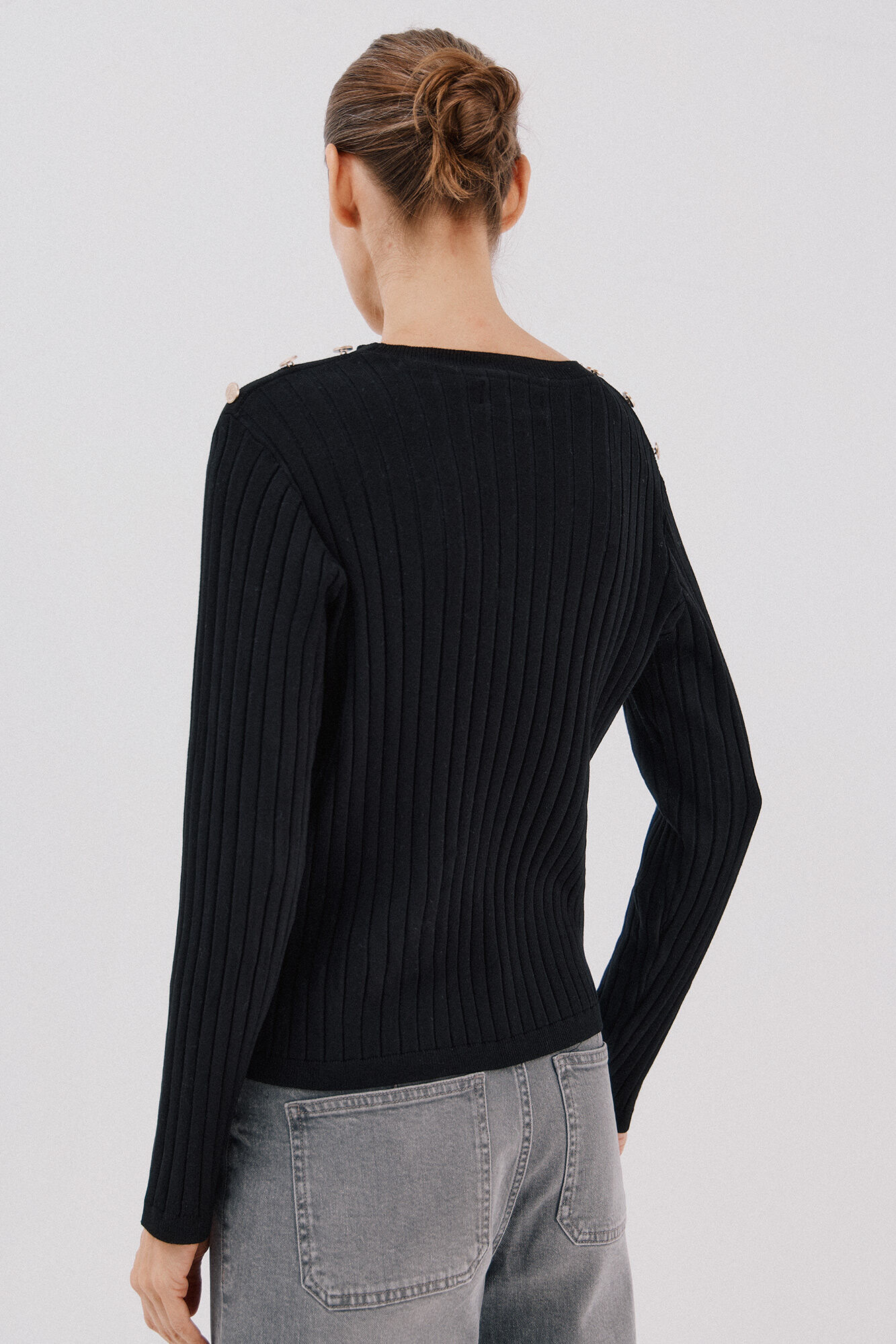 Cortefiel Ribbed jumper with buttons Black
