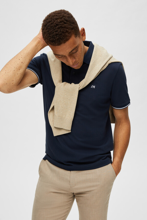 Cortefiel Polo shirt in 100% organic cotton with embroidered logo Navy