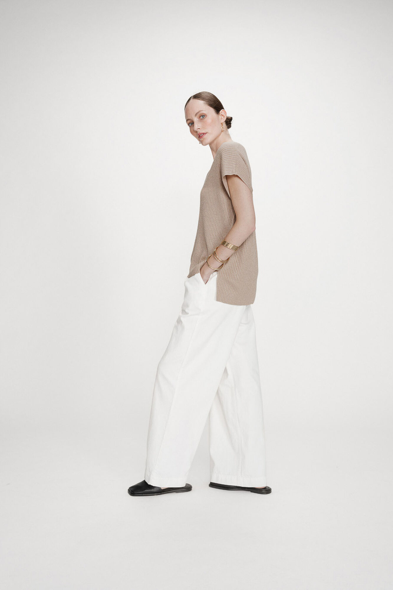 Grace & Mila Top de malha Lurex Dourado