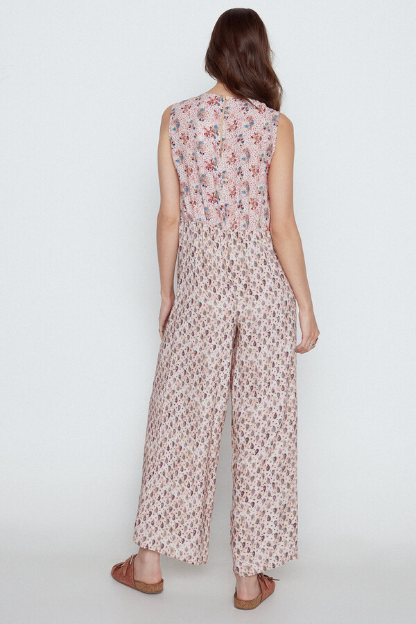 Cortefiel Contrast jumpsuit with tie detail Printed white