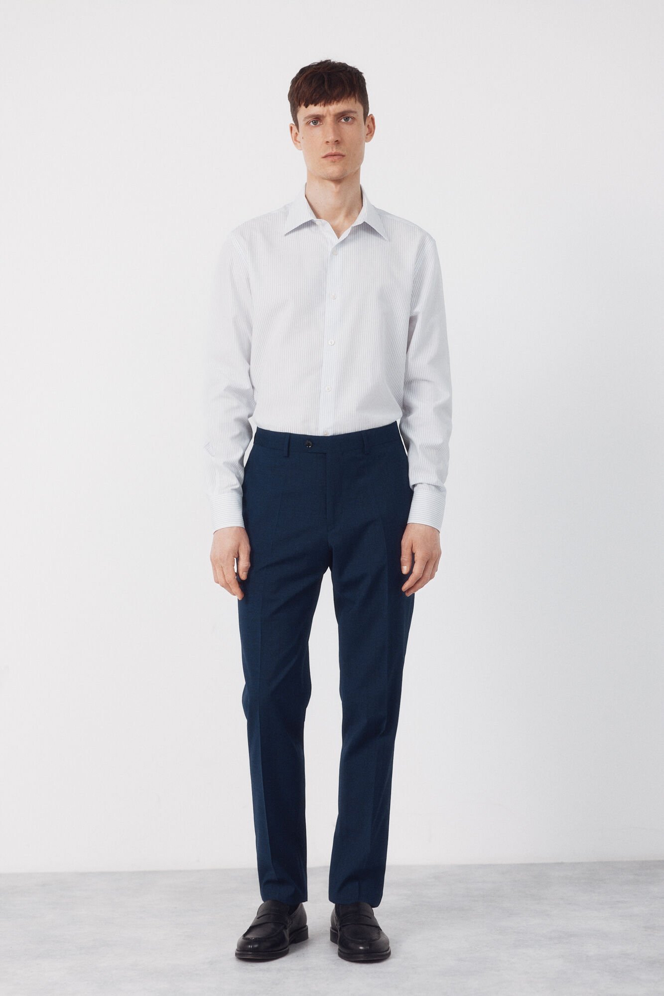 Cortefiel Camisa social riscas de algod&atilde;o tencel Azul