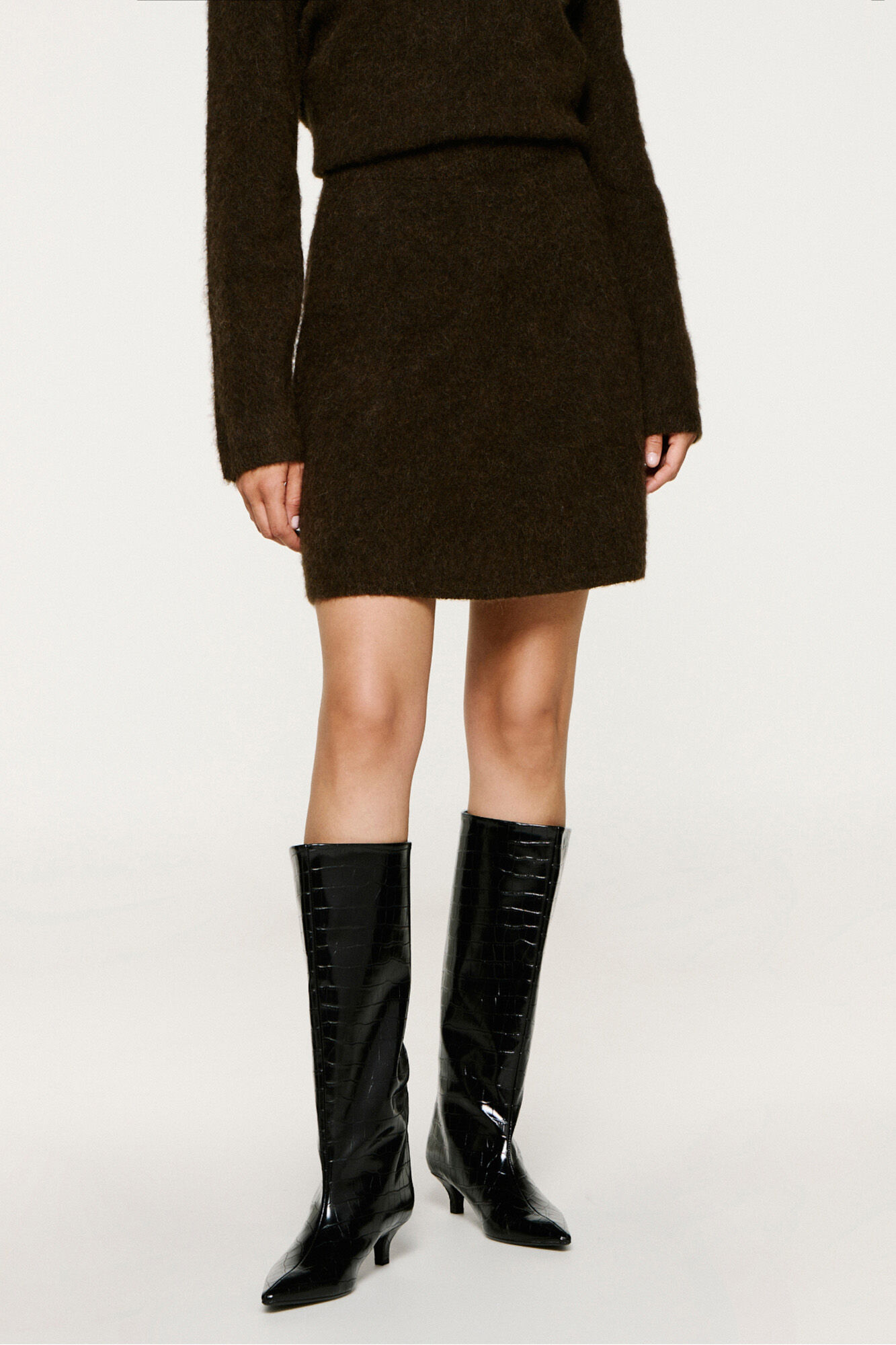 Selected Saia curta de alpaca e l&atilde; Castanho