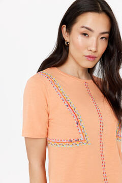 Cortefiel Camiseta bordado multicolor Naranja
