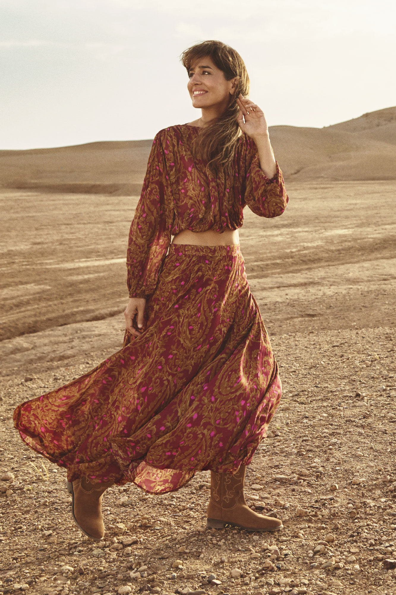 Slowlove Saia midi capa estampada