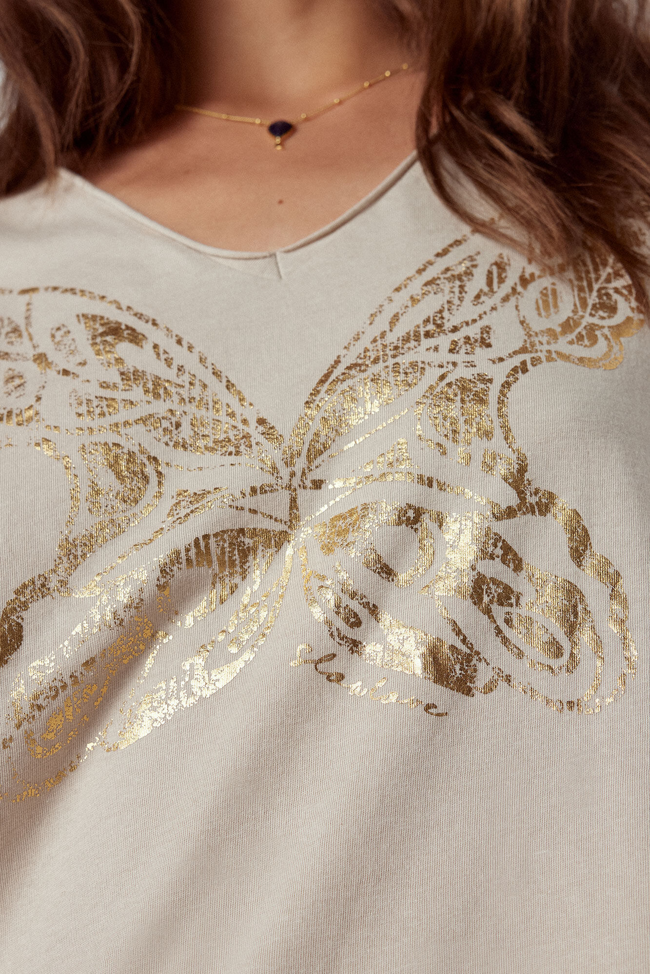 Slowlove Foil butterfly T-shirt Beige