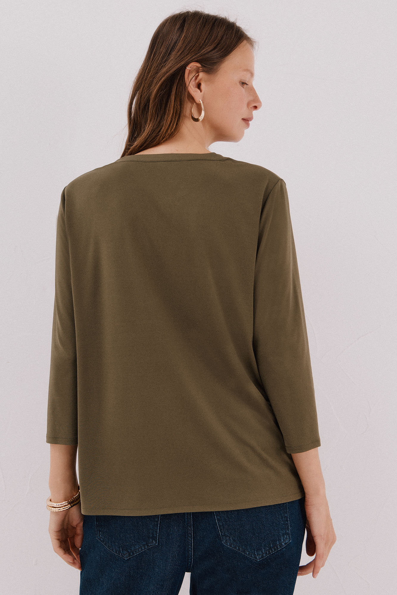 Cortefiel Basic top with mandarin collar Green