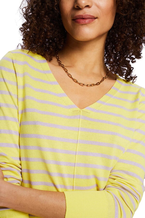Cortefiel Essential V-neck striped jumper Printed yellow