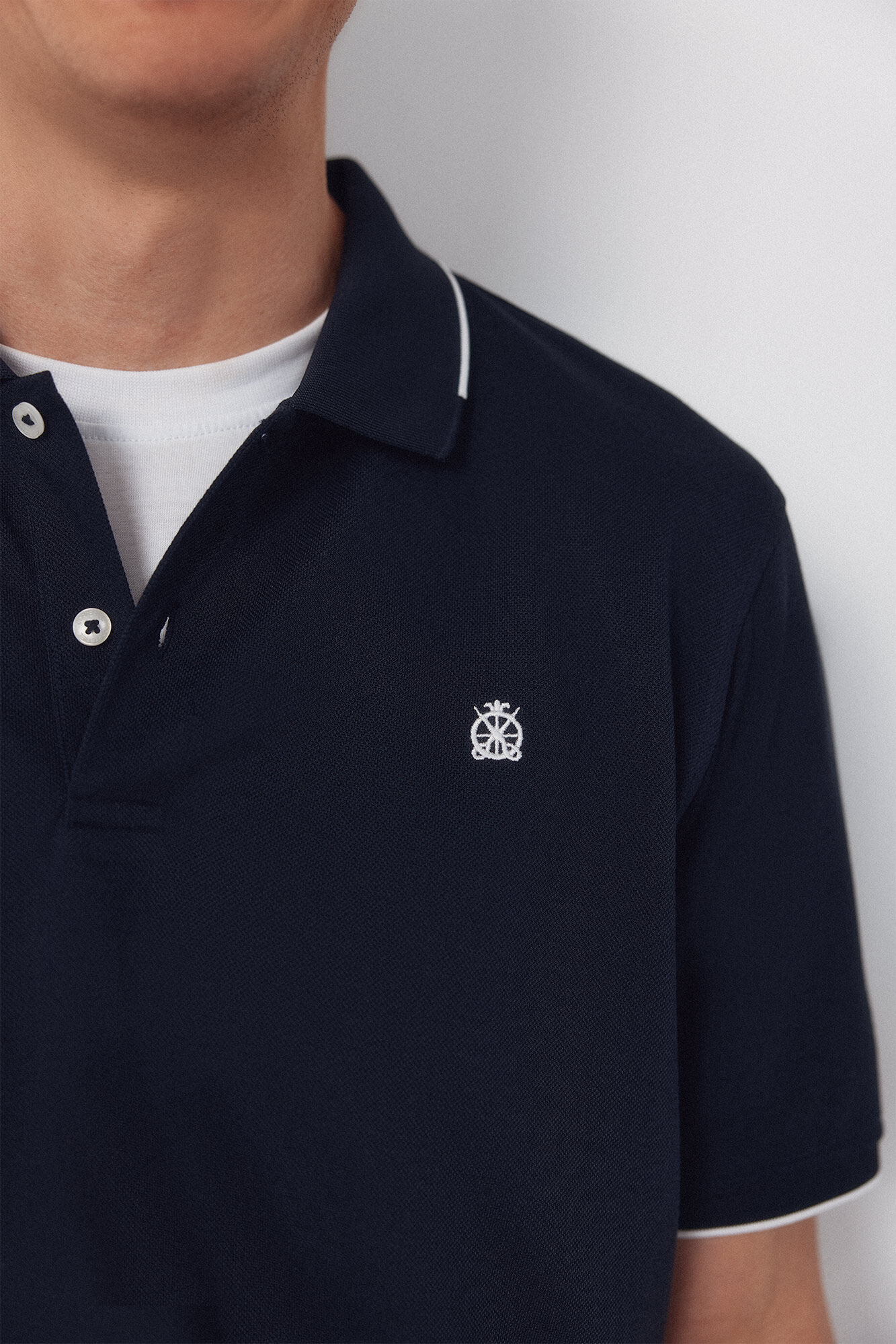 Cortefiel Coolmax&reg; jacquard collar polo shirt Navy
