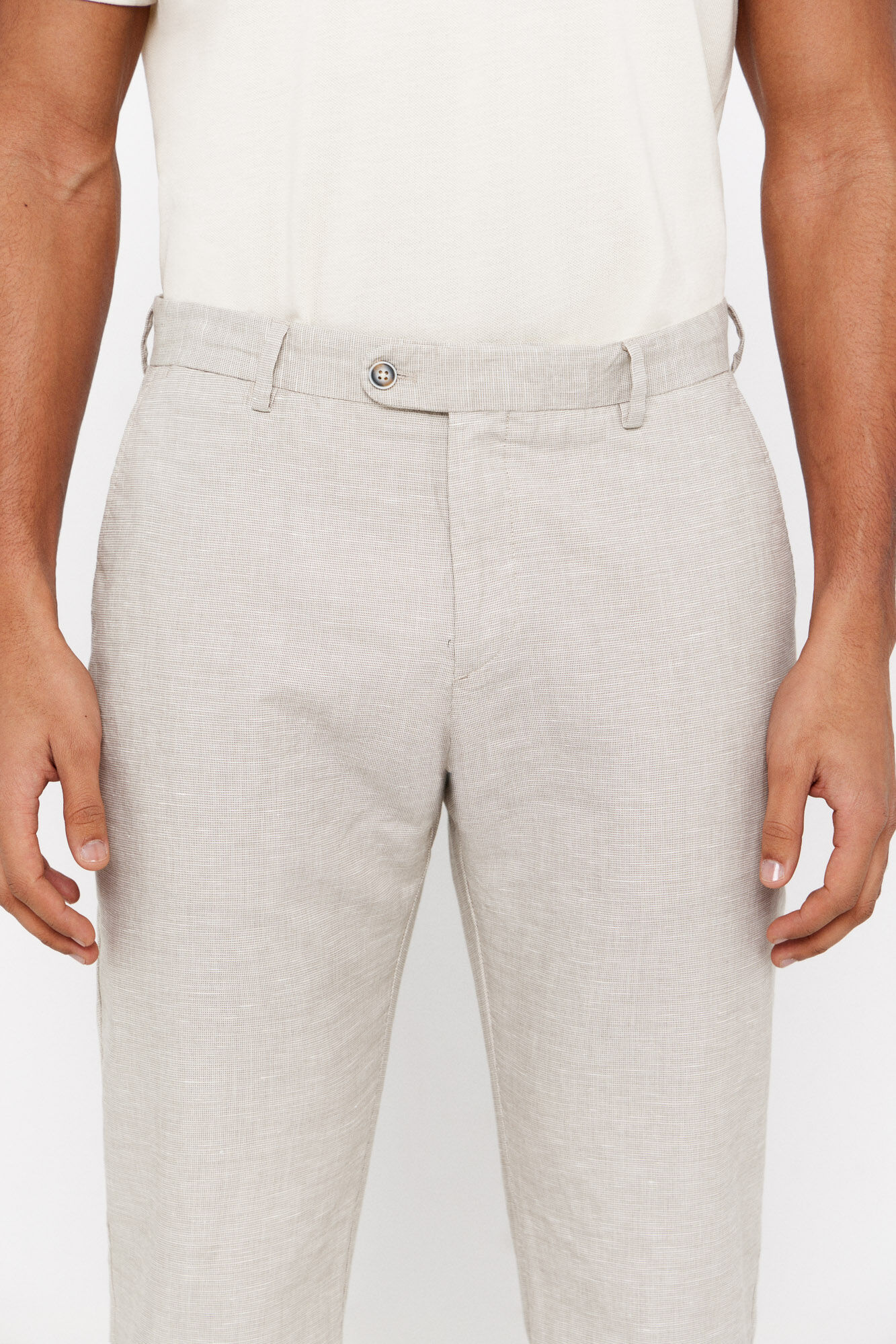 Cortefiel Cal&ccedil;as algod&atilde;o-linho slim fit Tostado