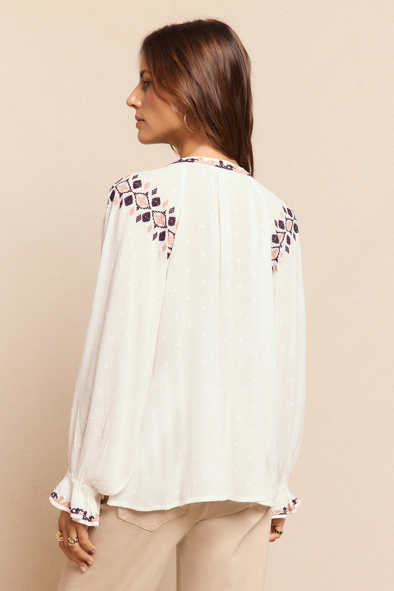 Slowlove Blusa bordada Ecru