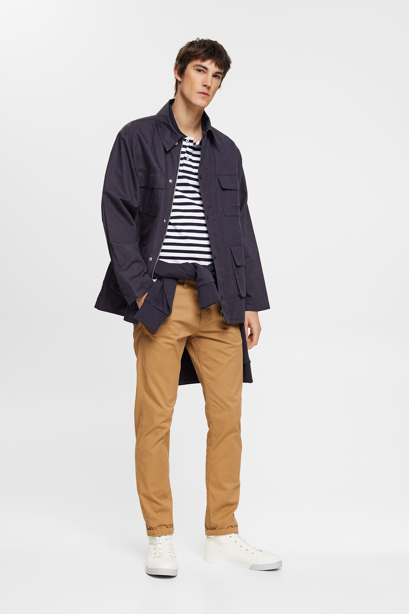 Esprit Essential striped cotton piqu&eacute; polo shirt Printed blue