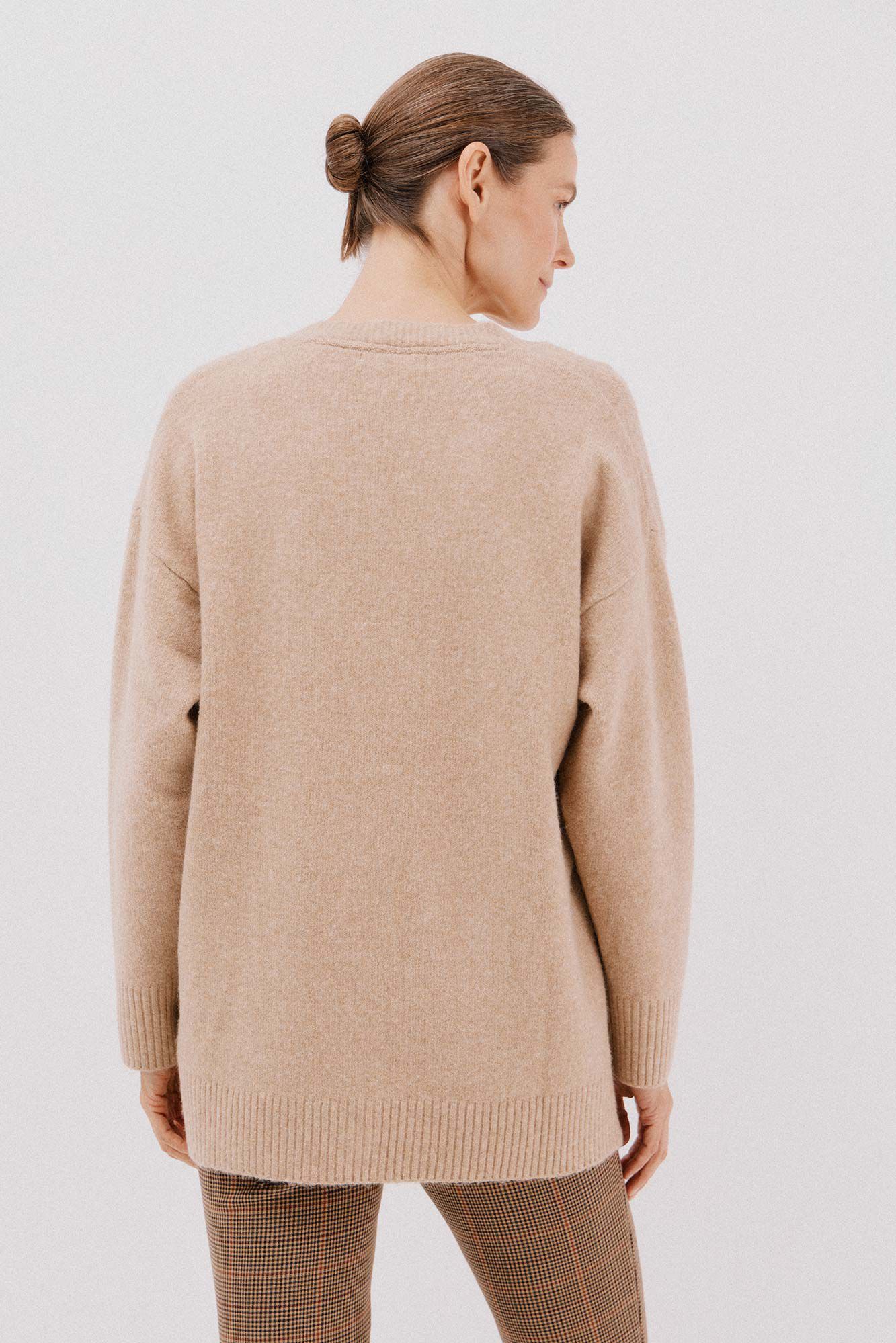 Cortefiel Long cardigan with pockets Beige