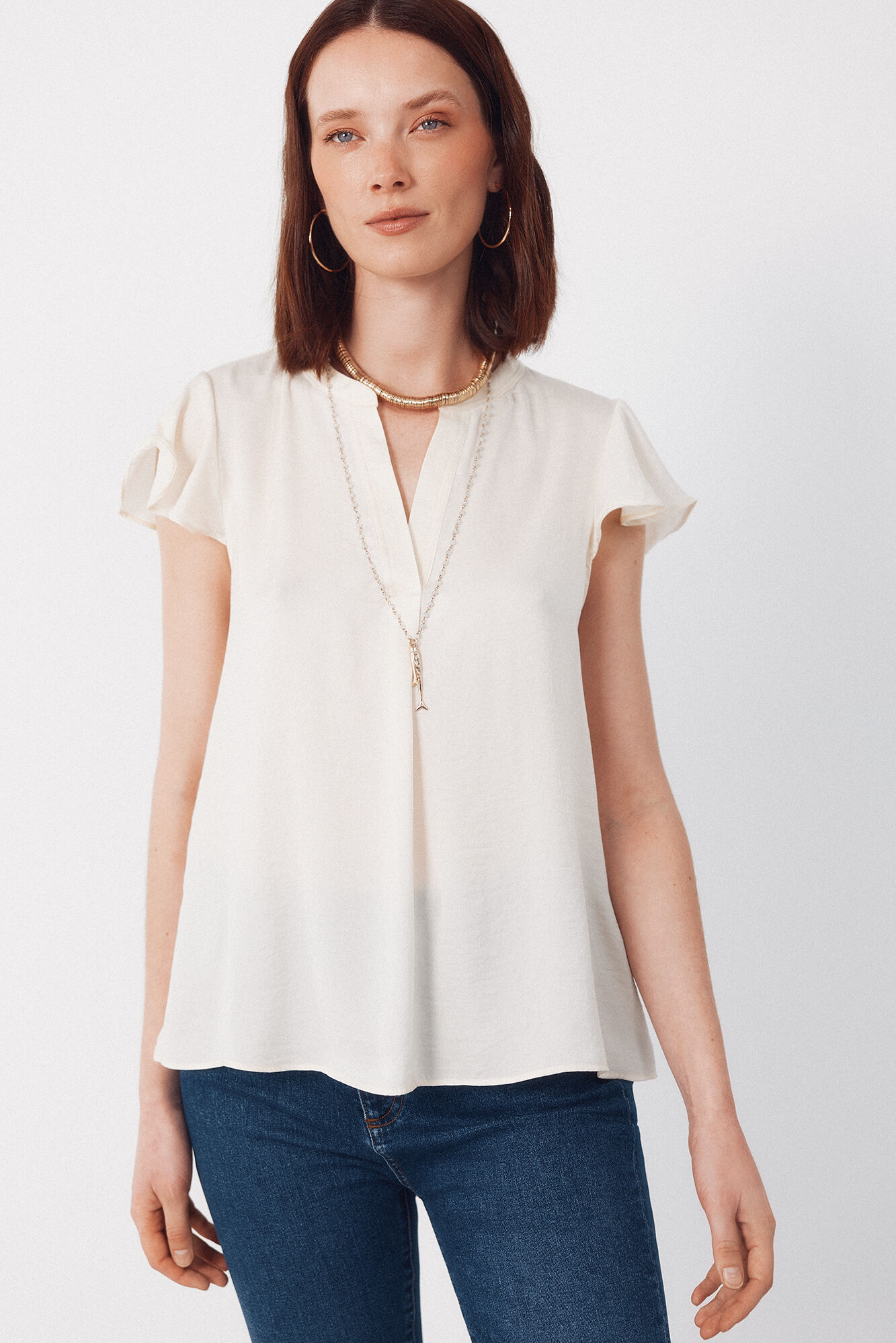 Cortefiel Blusa fluida manga vuelo Beige