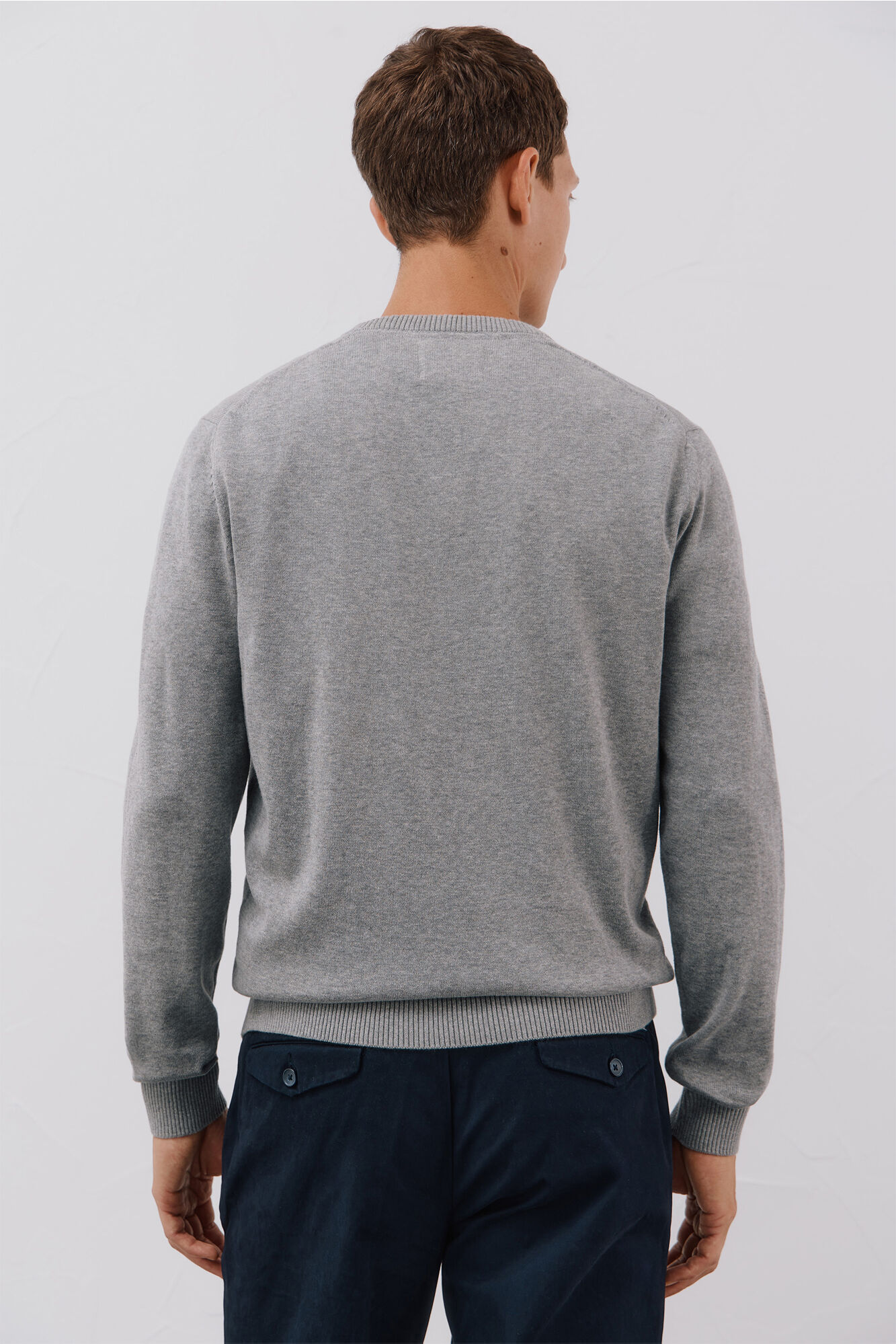 Cortefiel Fine jersey-knit cotton v neck jersey Grey