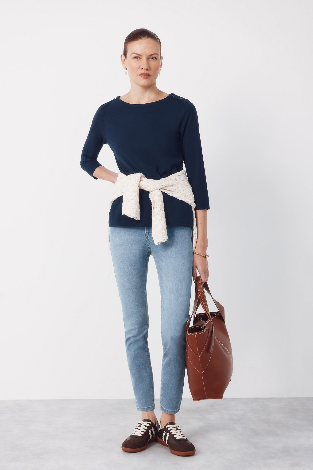 Cortefiel Essential boat neck t-shirt Navy