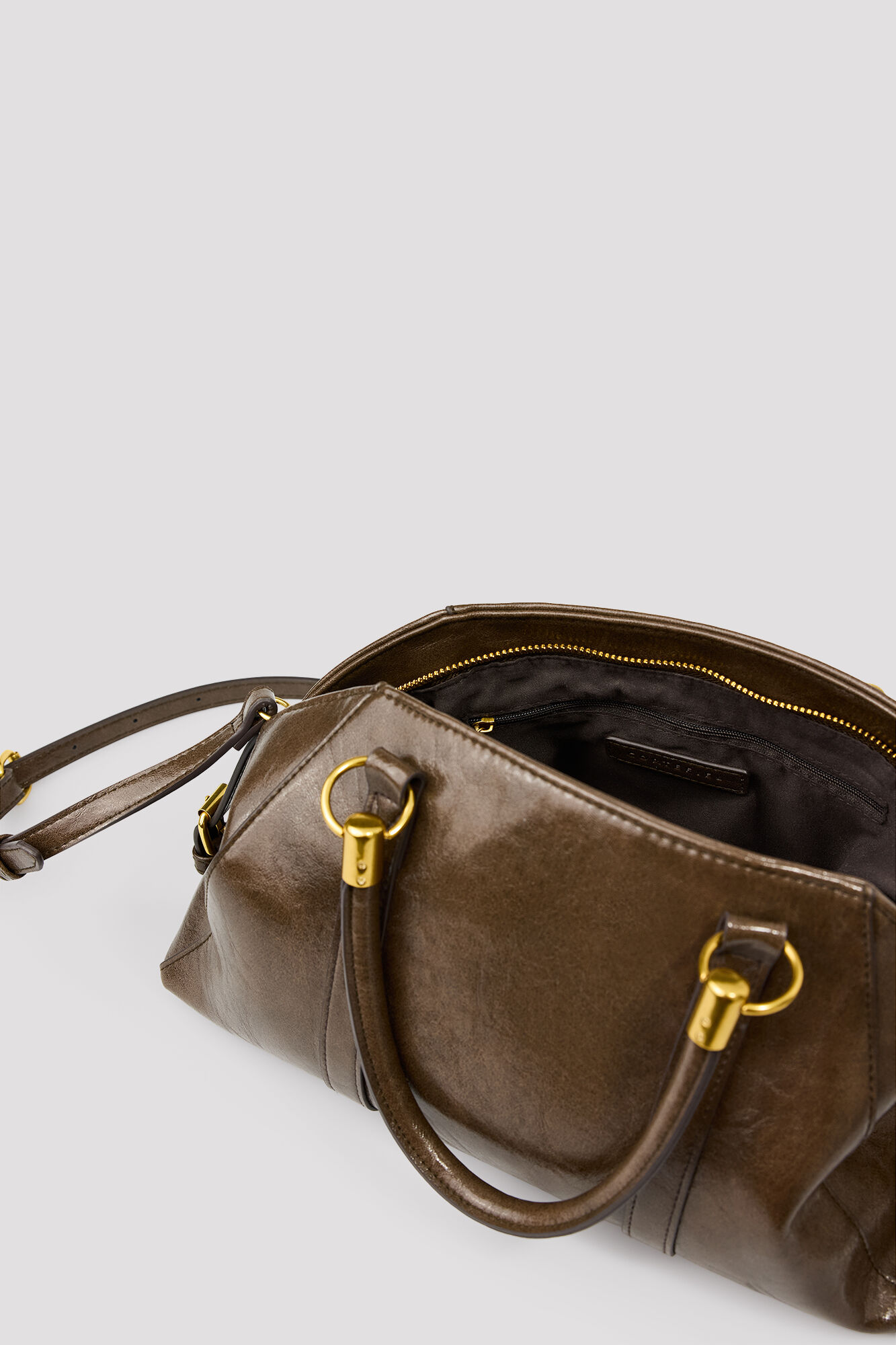 Cortefiel Trapezoid handbag Dark brown