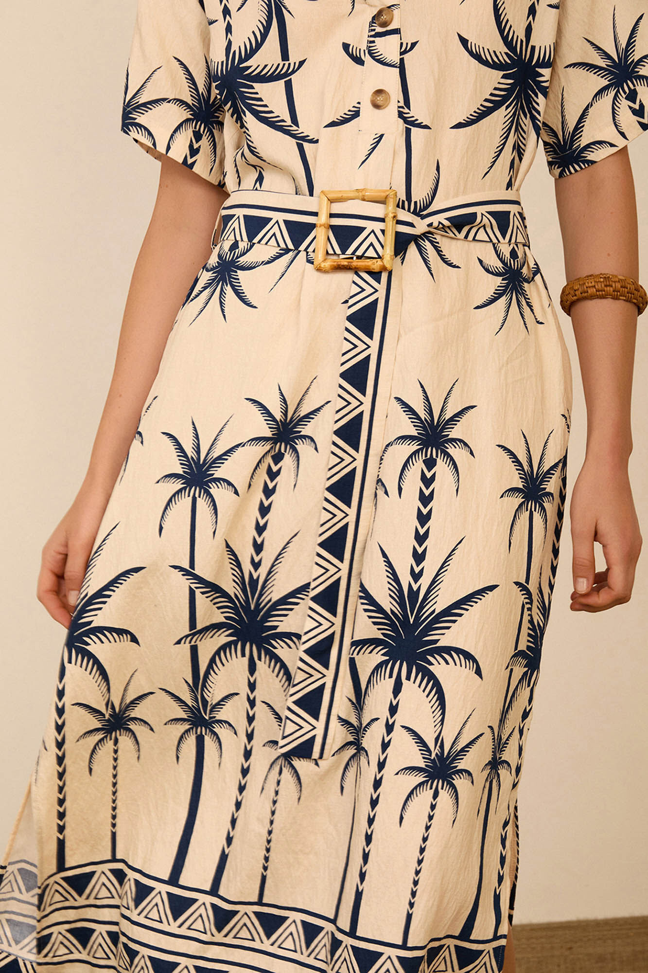 Meisie Vestido midi estampado de palmeiras Impress&atilde;o