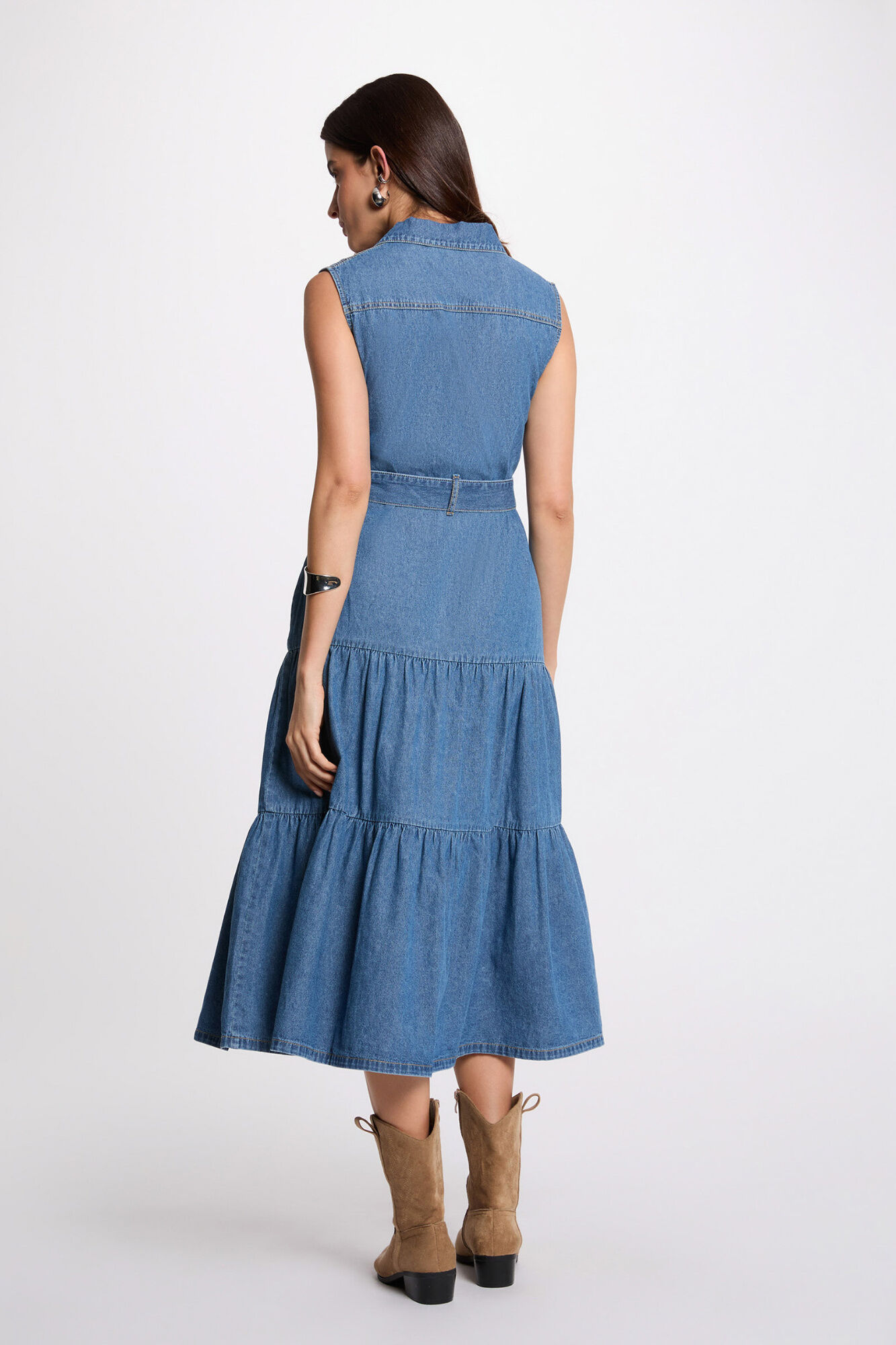 Morgan Vestido comprido reto em ganga Azul