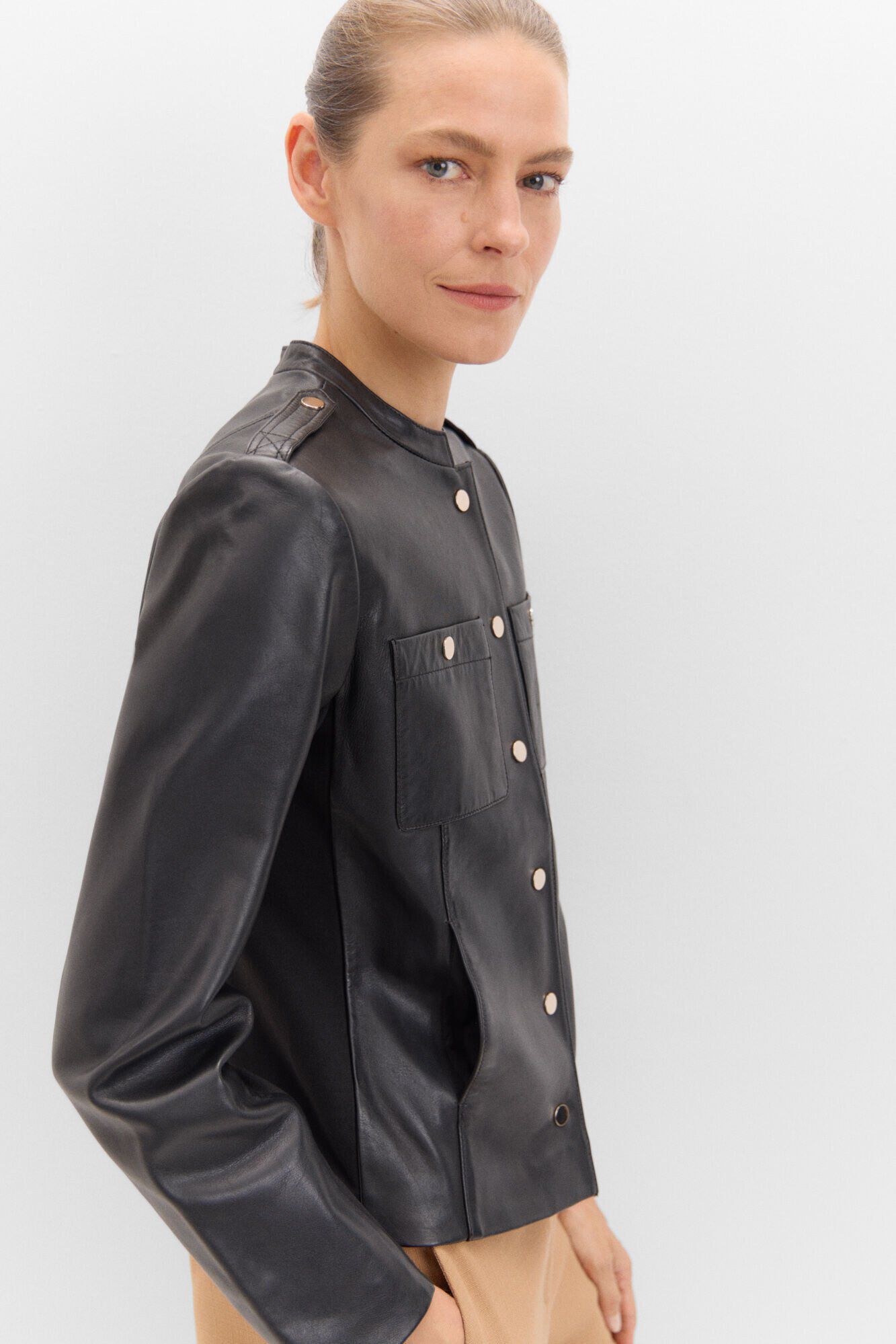 Cortefiel Cazadora de piel confort Negro