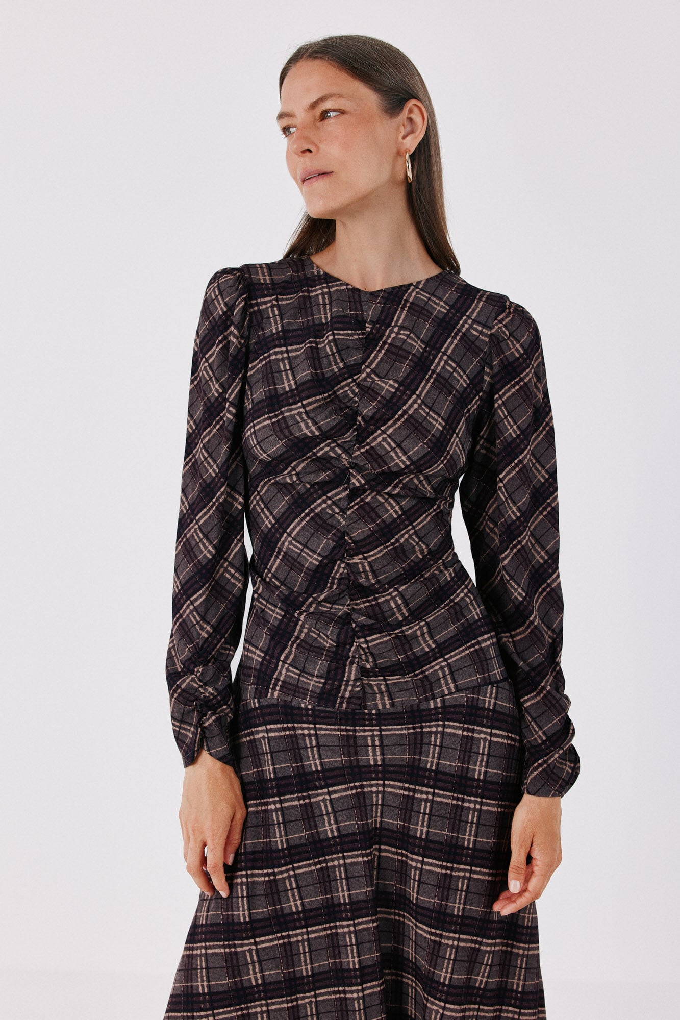Cortefiel Plaid print ruched dress
