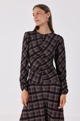 Cortefiel Plaid print ruched dress Printed grey