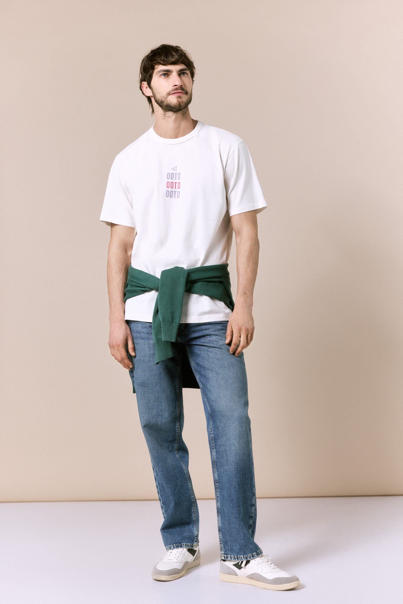 OOTO T-shirt lavada com logo Branco