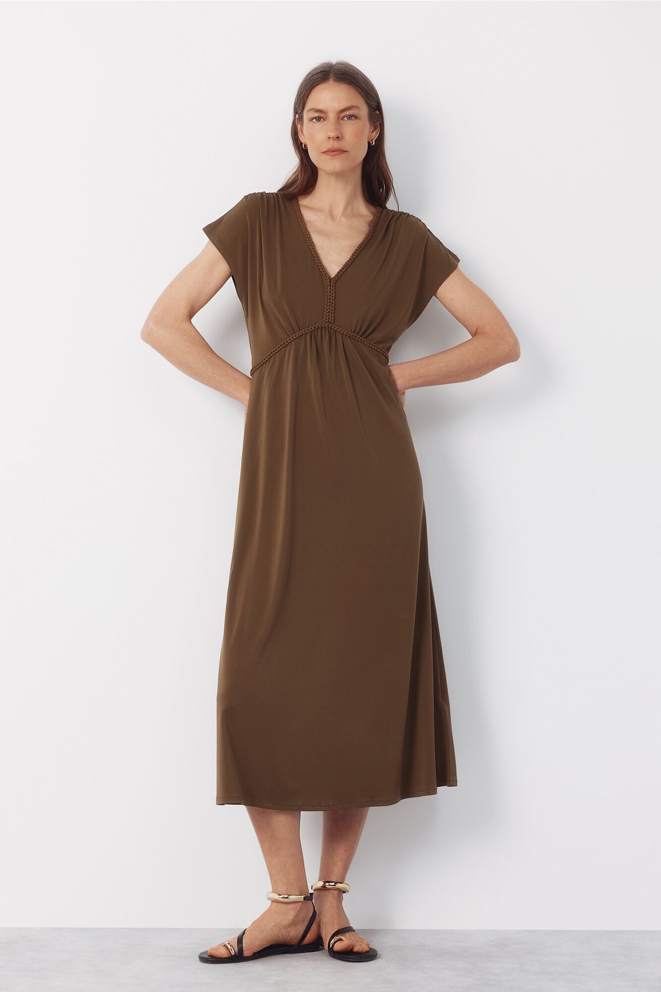 Cortefiel Braided print dress Kaki