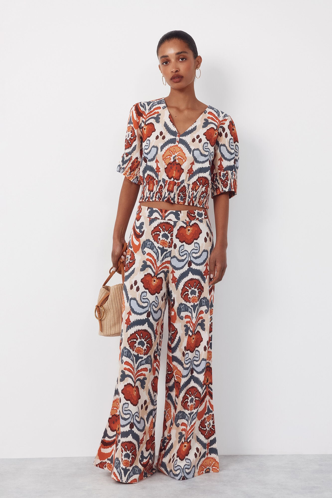 Cortefiel Printed wide-leg trousers